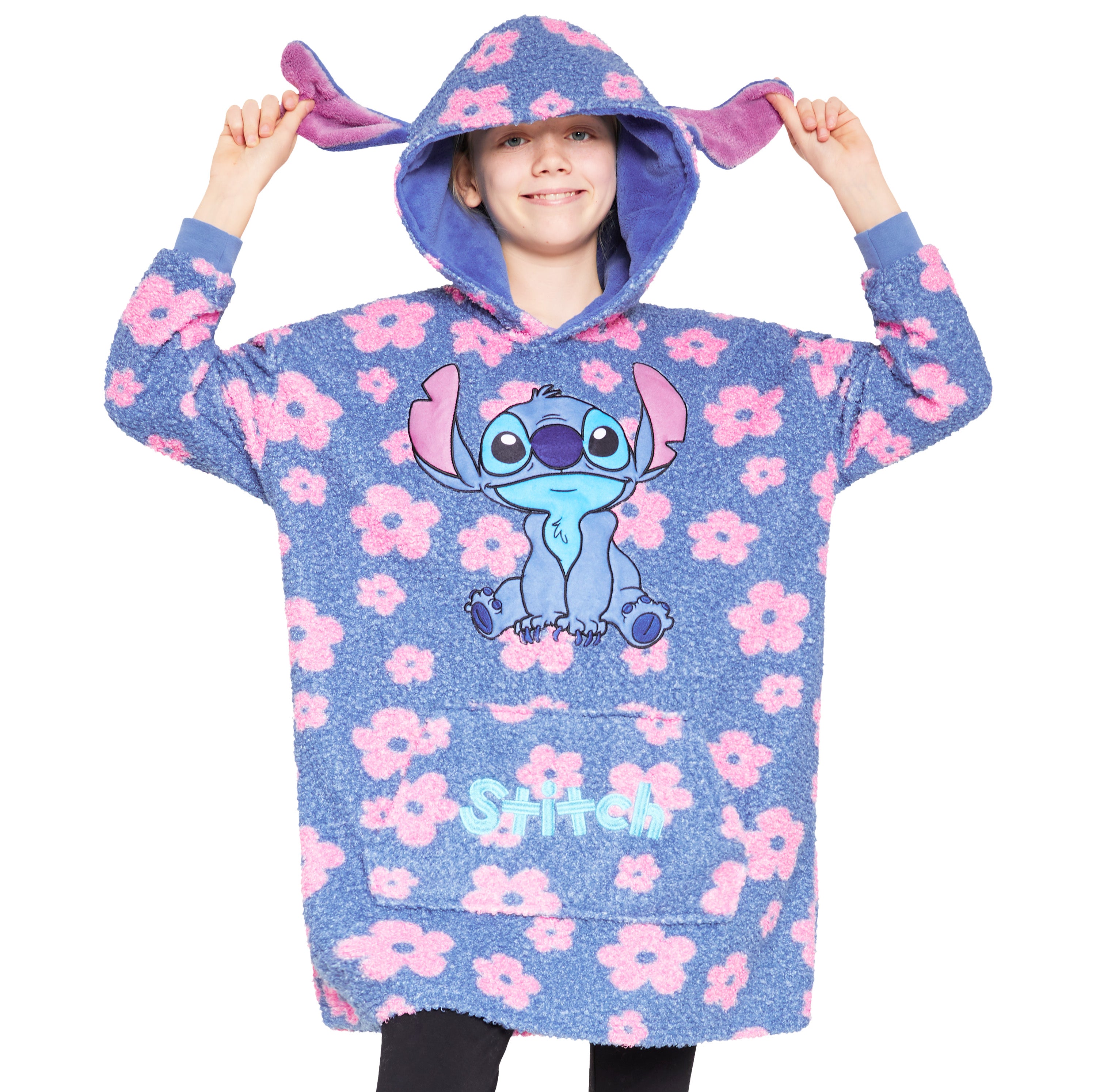 disney-sweat-plaid-enfant-stitch-bleu-floral-polaire image 1
