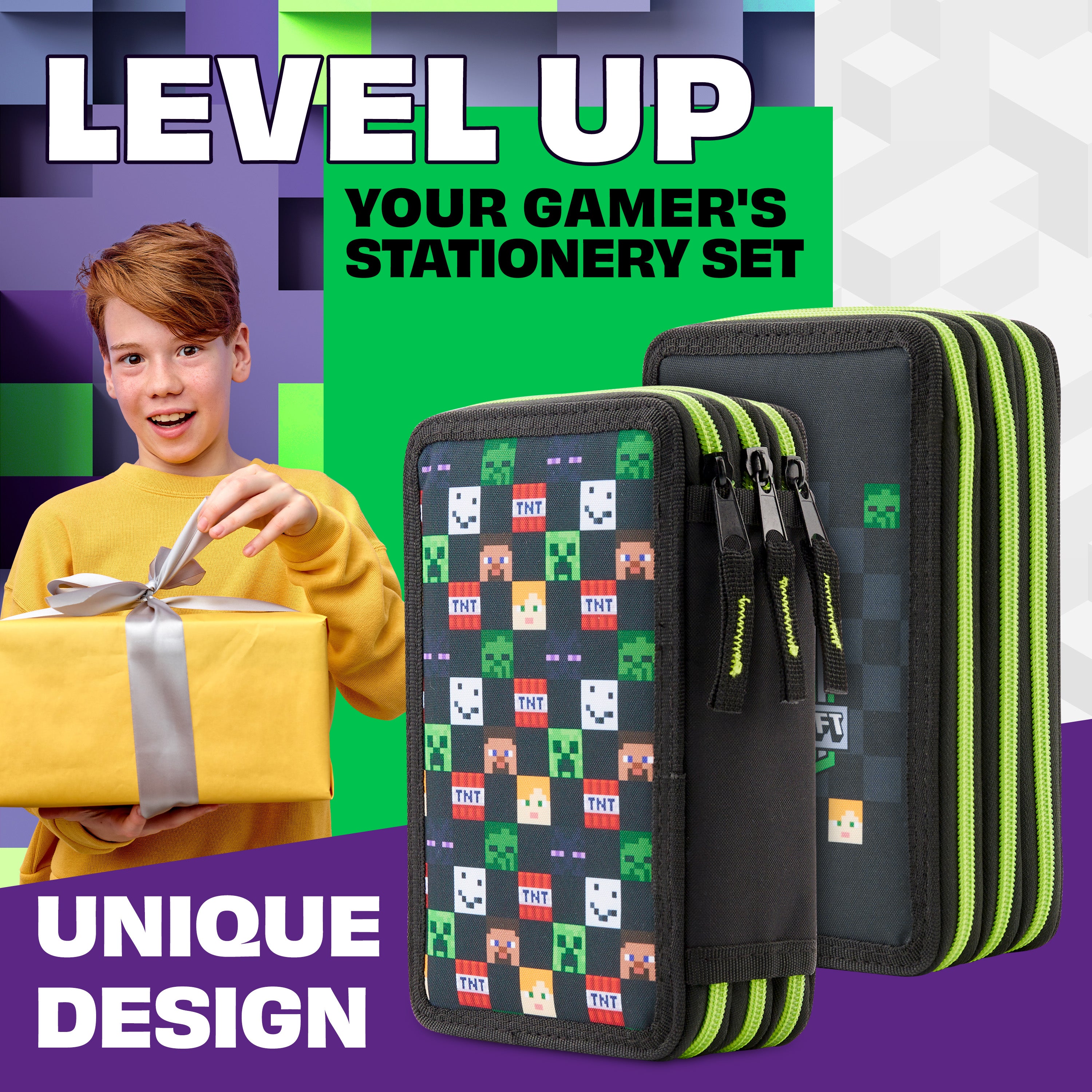 minecraft-trousse-garnie-enfant-black-aop-papeterie-incluse image 3