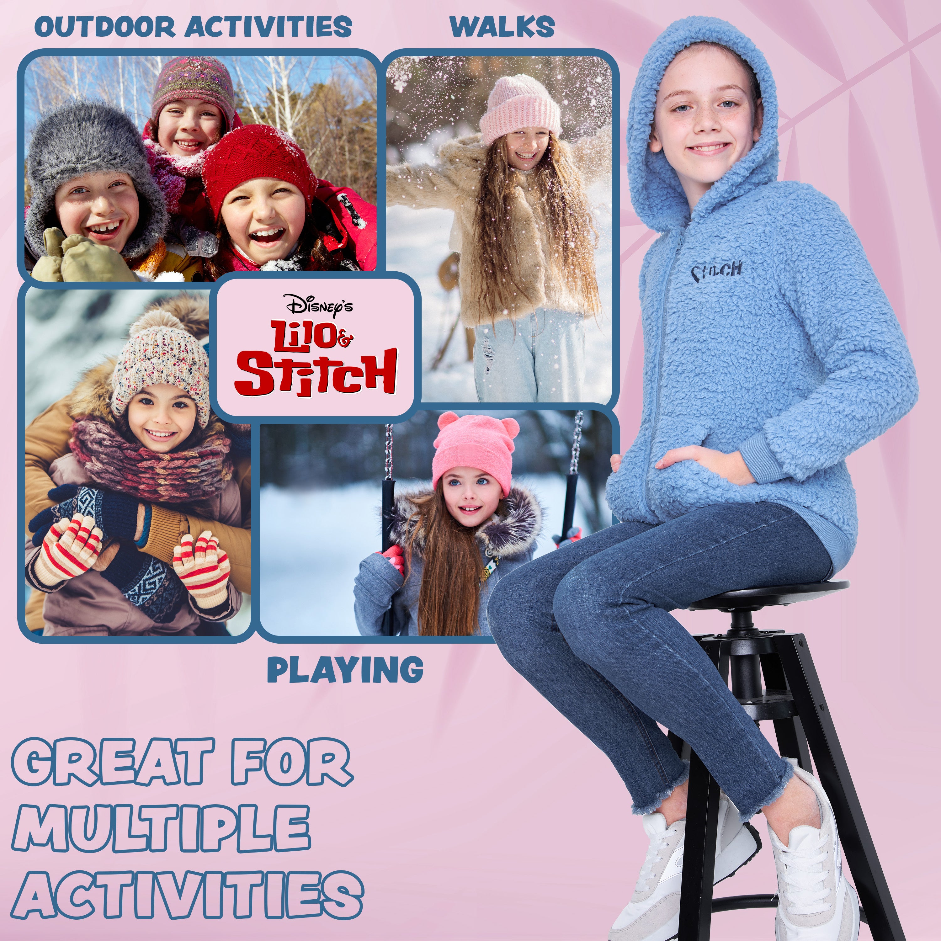 get-trend-girls-hoodie-stitch-sherpa-zip-fille-polaire-bleue image 3