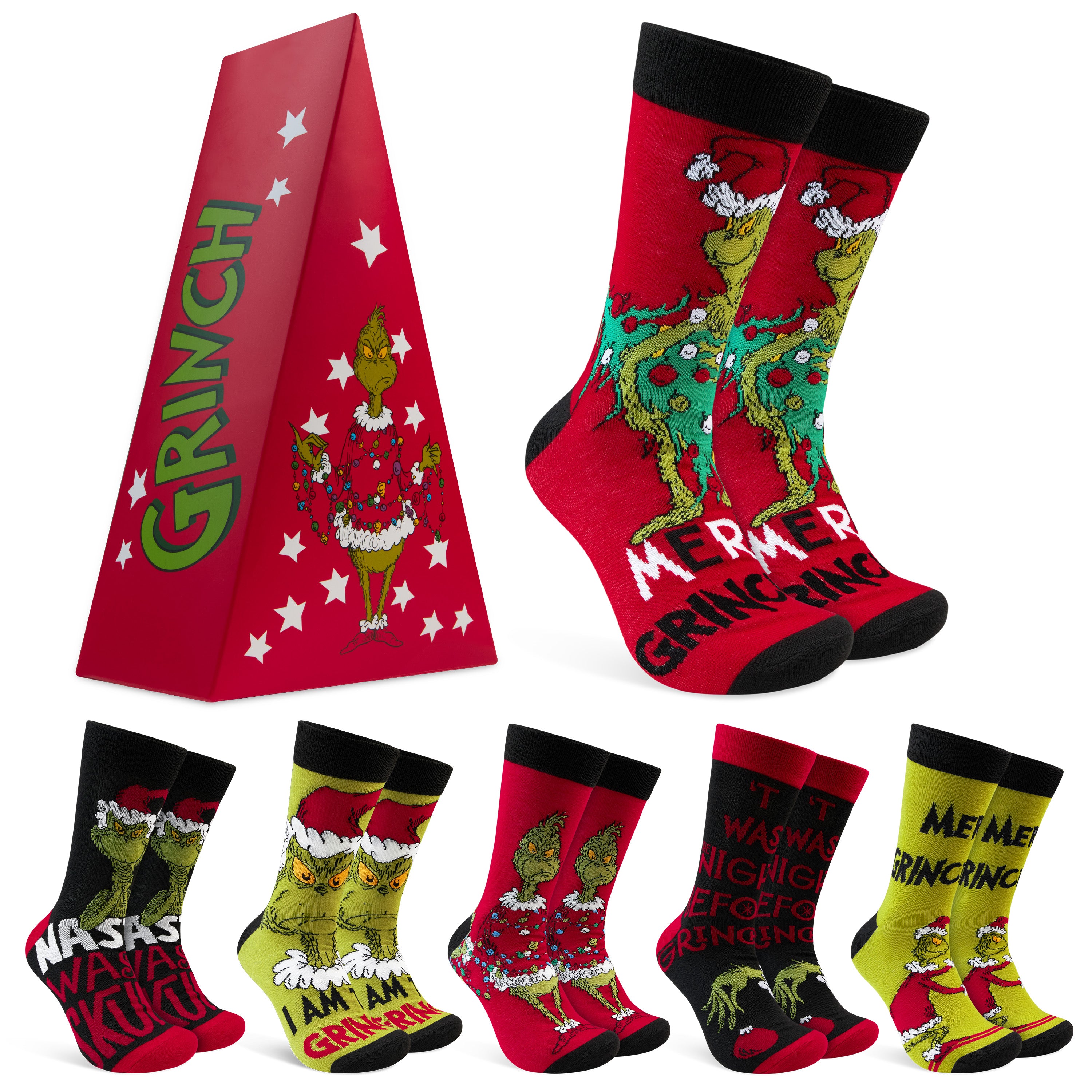 grinch-chaussettes-homme-mi-mollet-lot-6-respirantes image 1