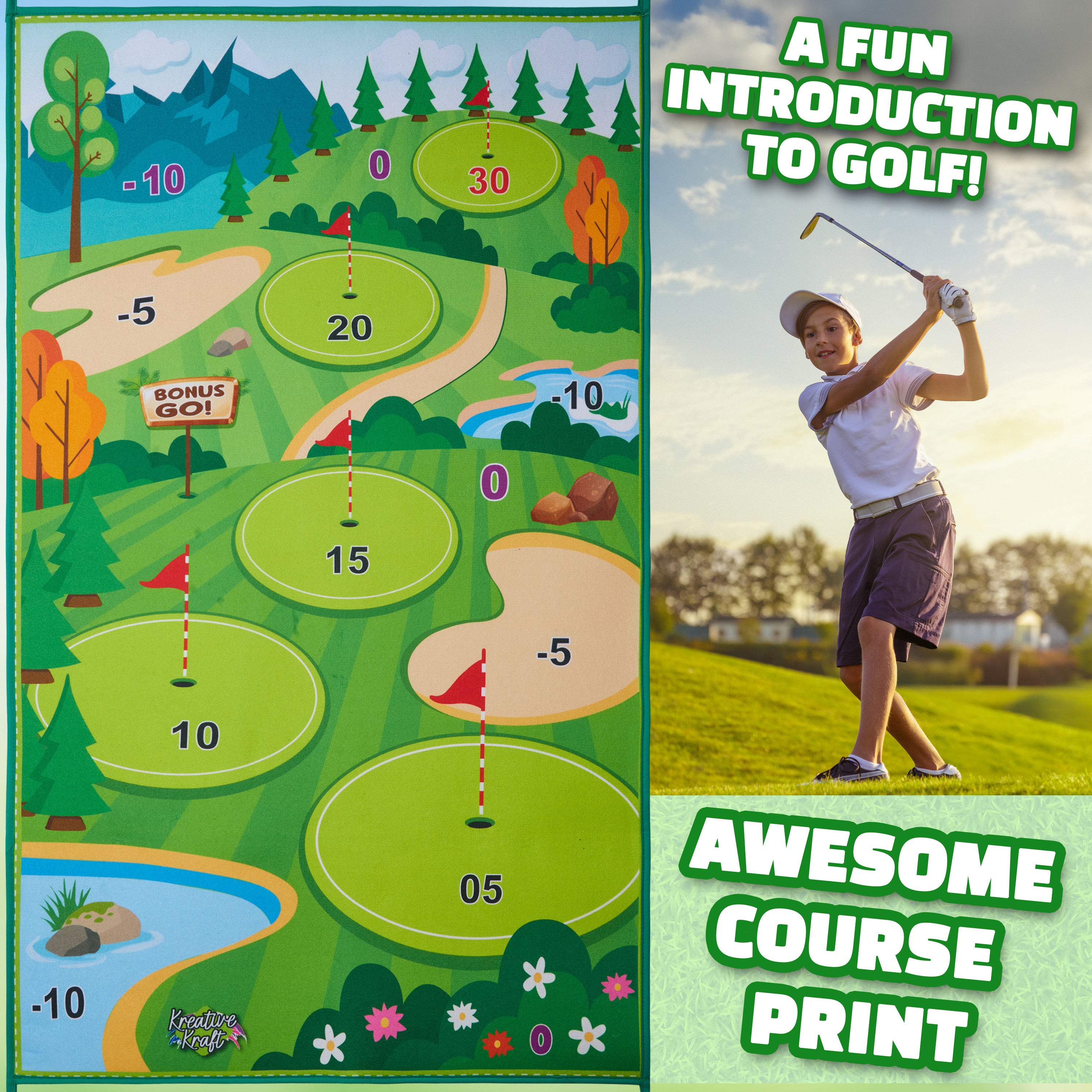 kreativekraft-set-golf-enfant-tapis-cible-2-clubs-12-balles image 5