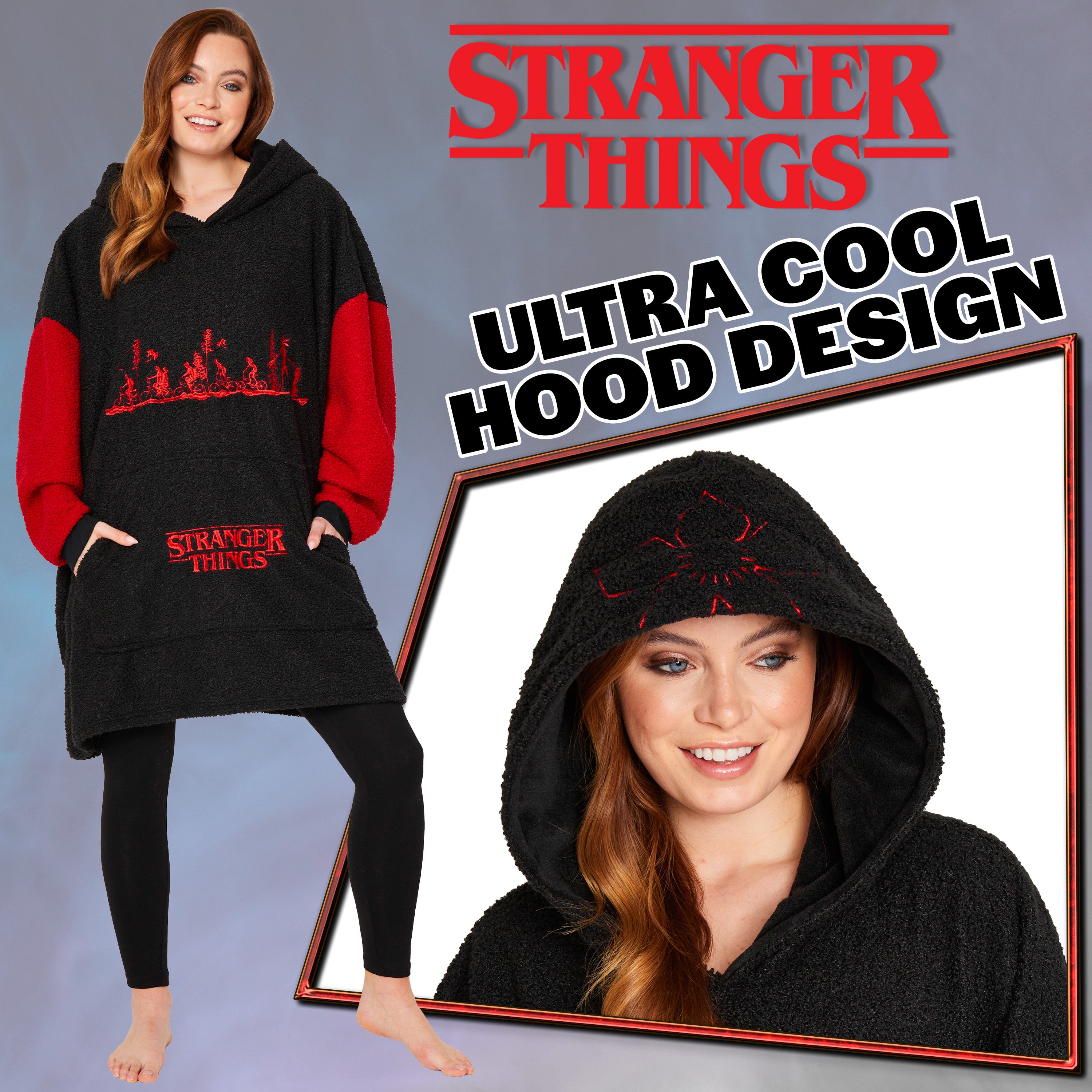 stranger-things-sweat-plaid-polaire-noir-rouge-taille-unique image 5