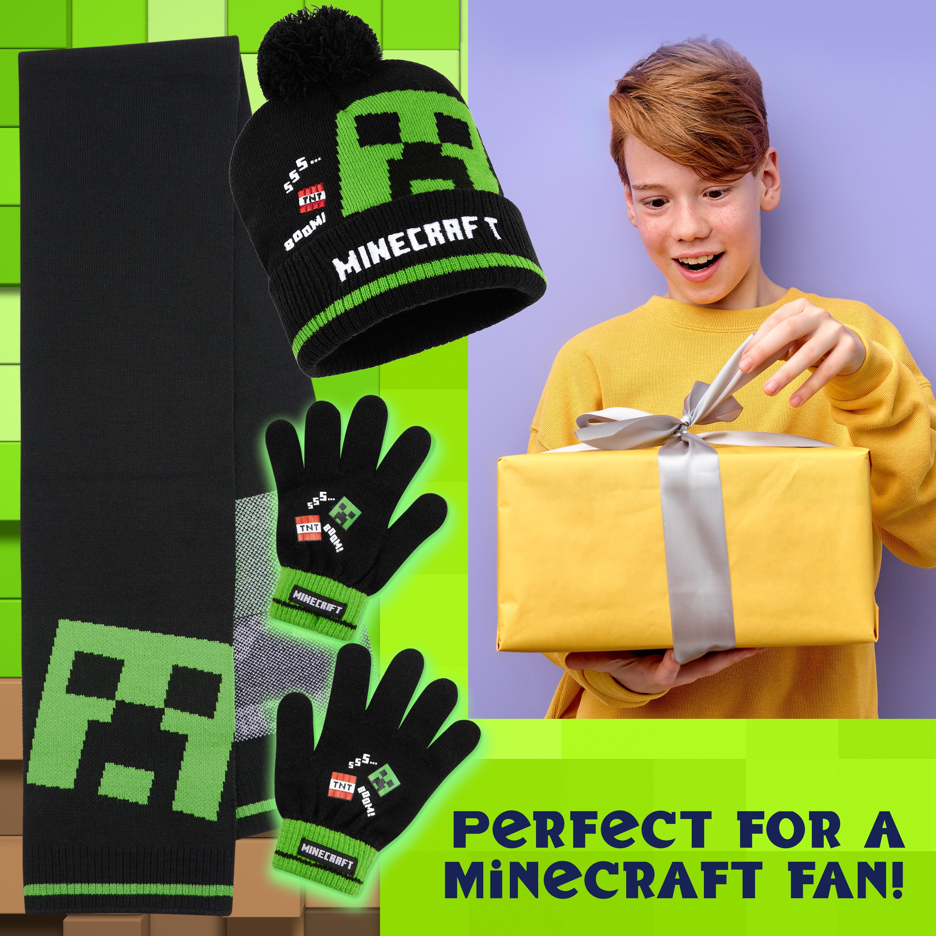 minecraft-creeper-ensemble-bonnet-hiver-enfant-3-pi-ces image 3