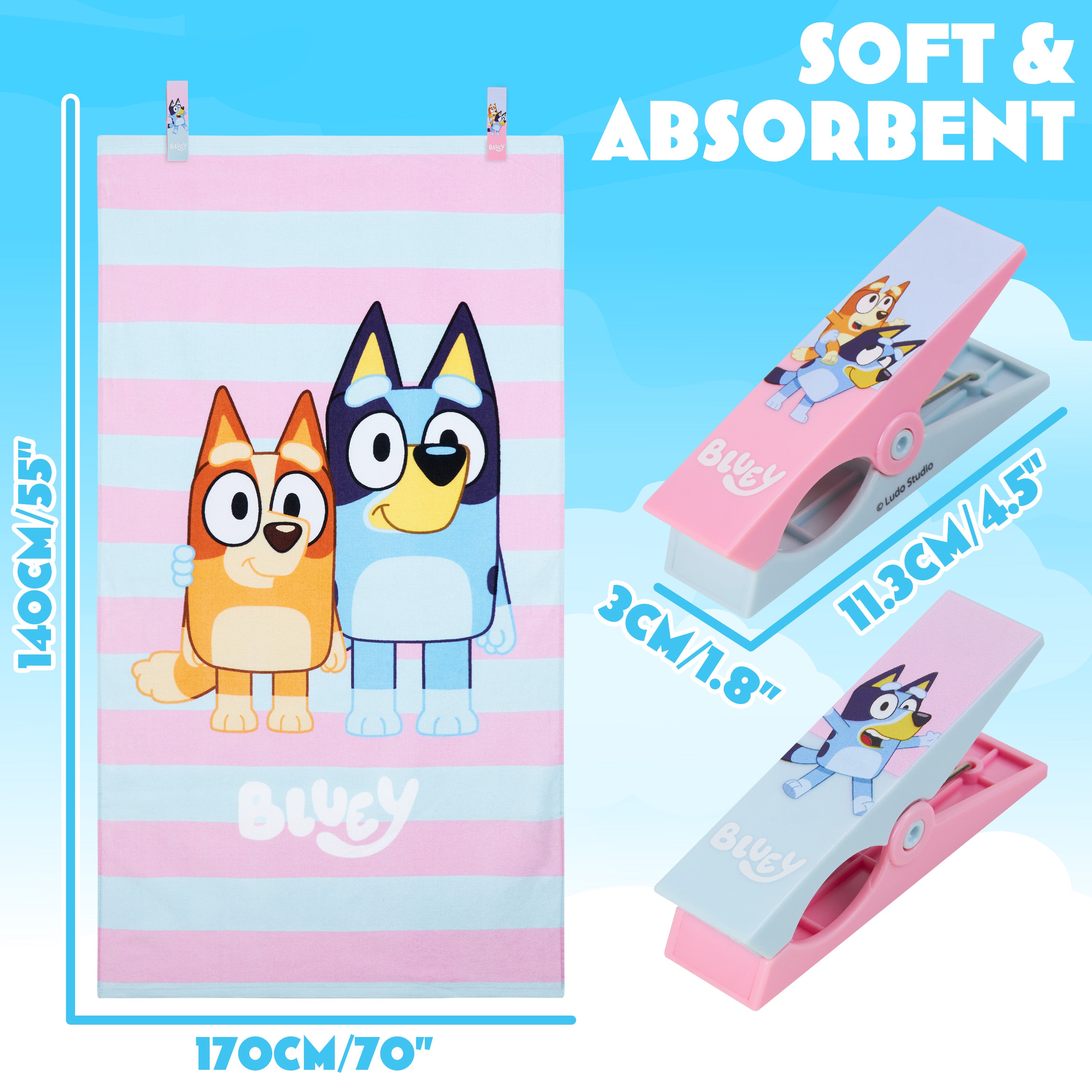 bluey-serviette-plage-enfant-coton-140x70cm-2-pinces image 6