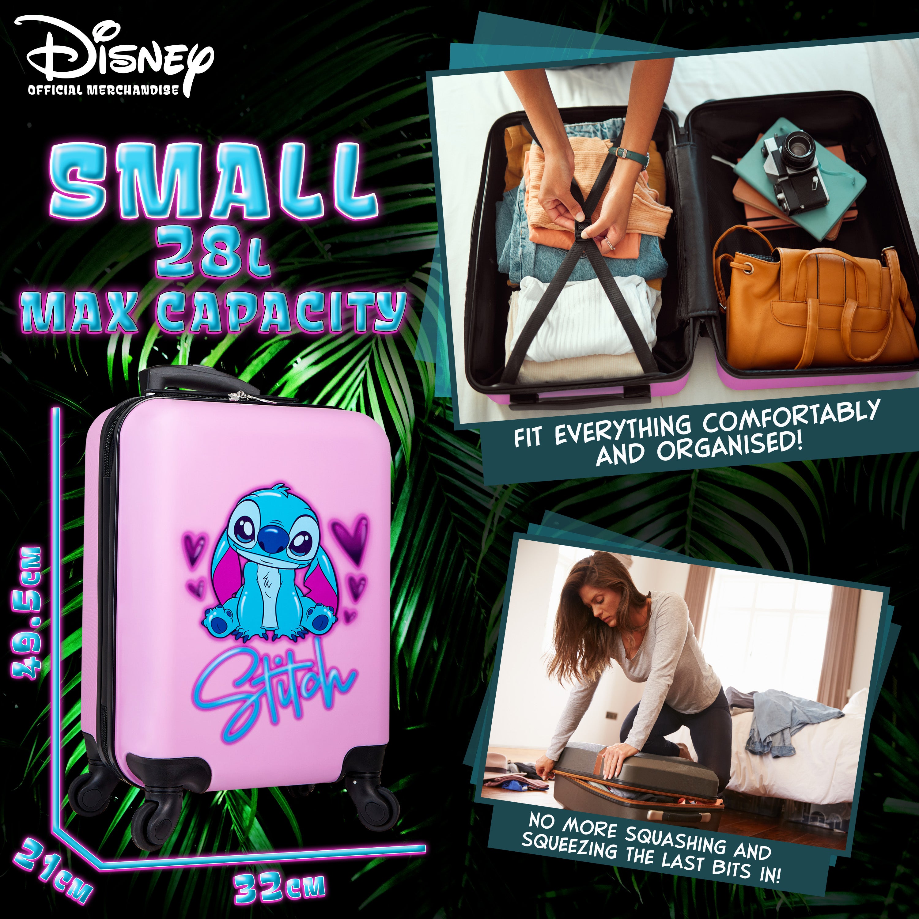 disney-stitch-valise-cabine-rigide-rose-stitch-small image 4