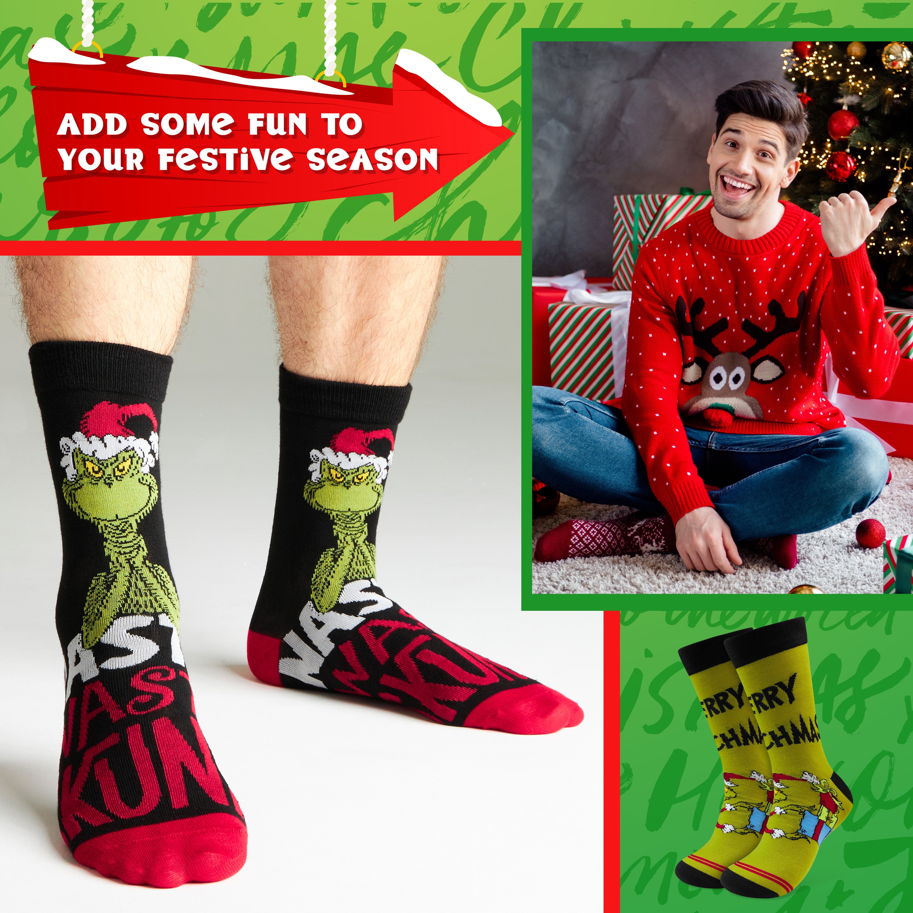 grinch-chaussettes-homme-mi-mollet-lot-6-respirantes image 3