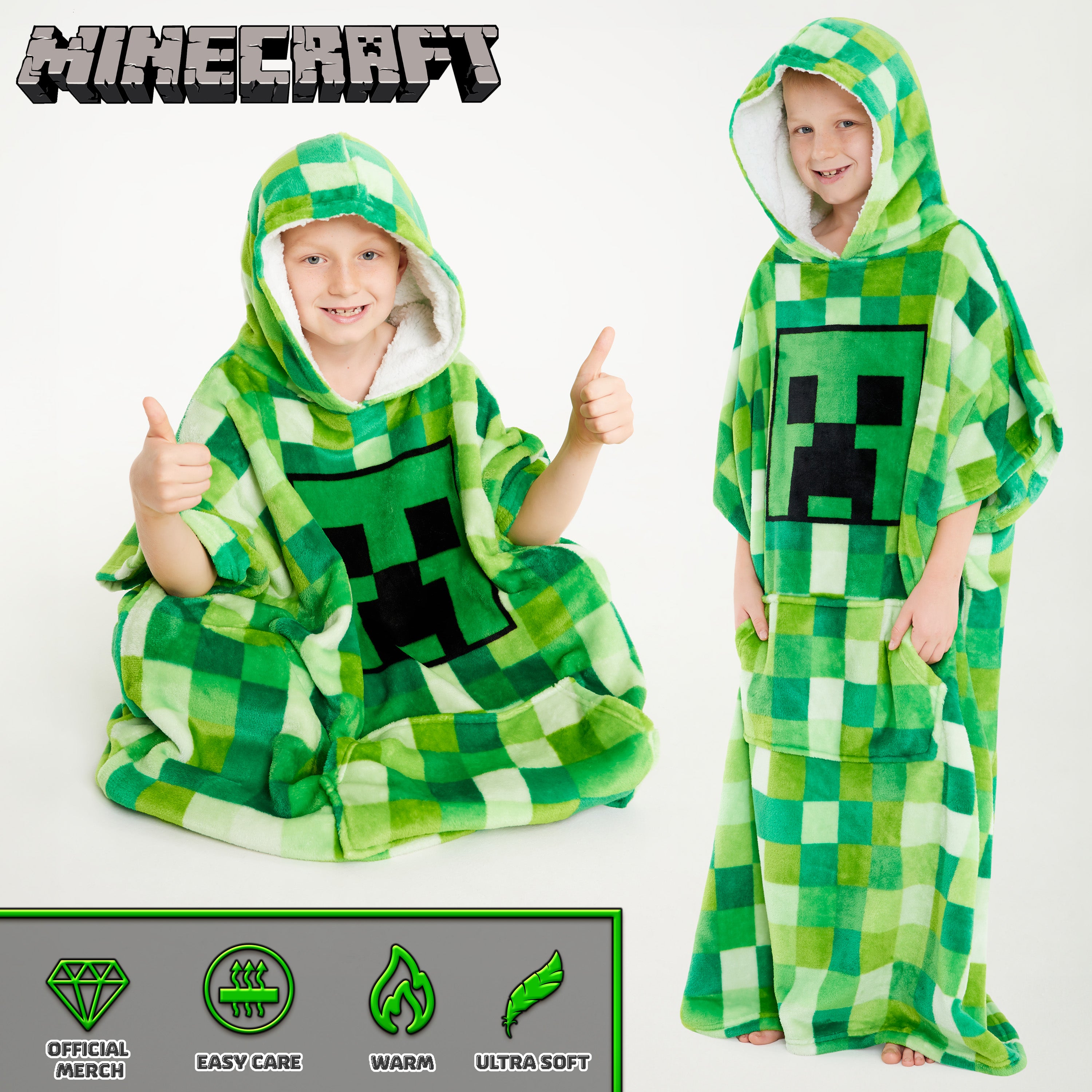 minecraft-sweat-plaid-capuche-enfant-vert-polaire image 5