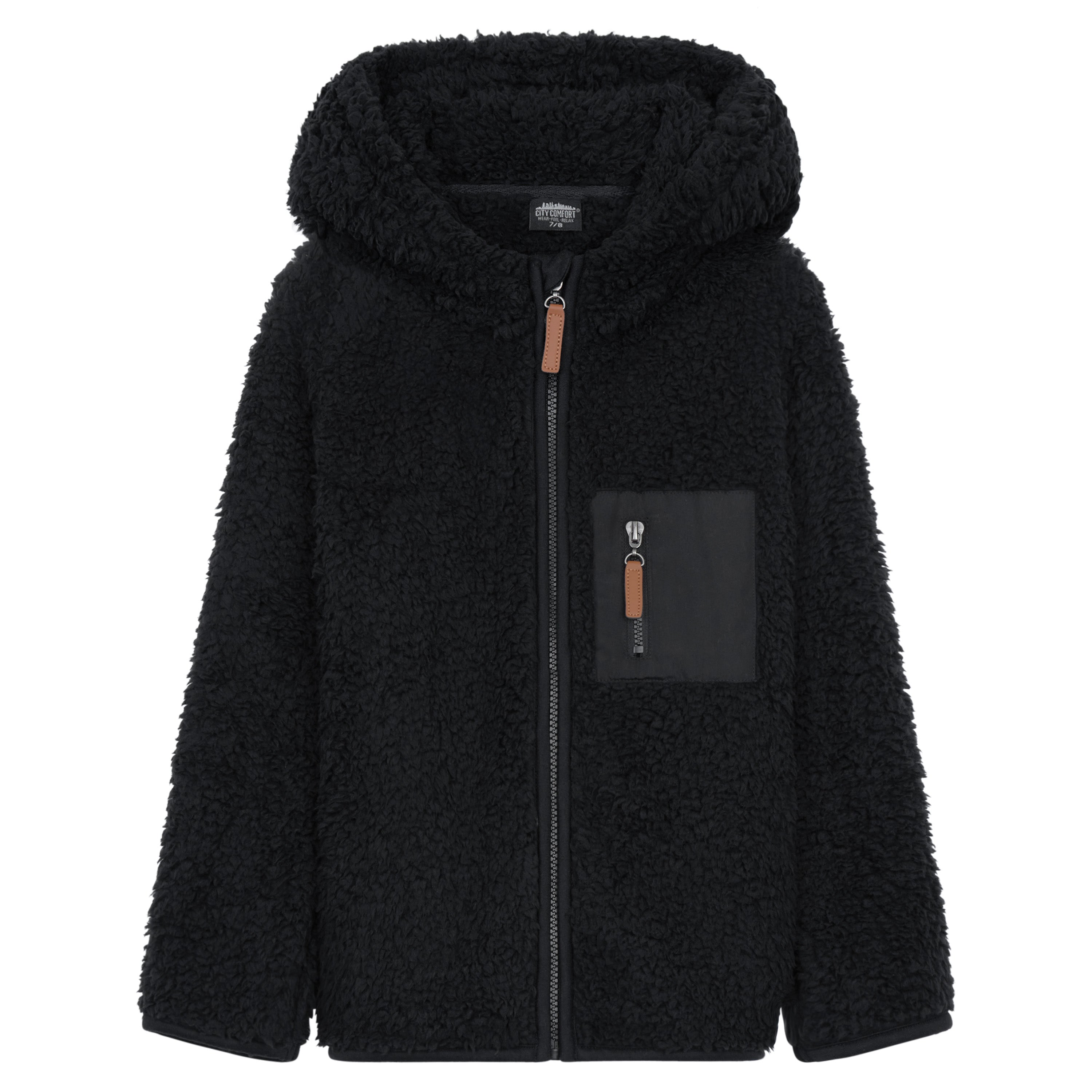 citycomfort-veste-teddy-enfant-noire-3-4-ans-zipp-e-capuche image 2