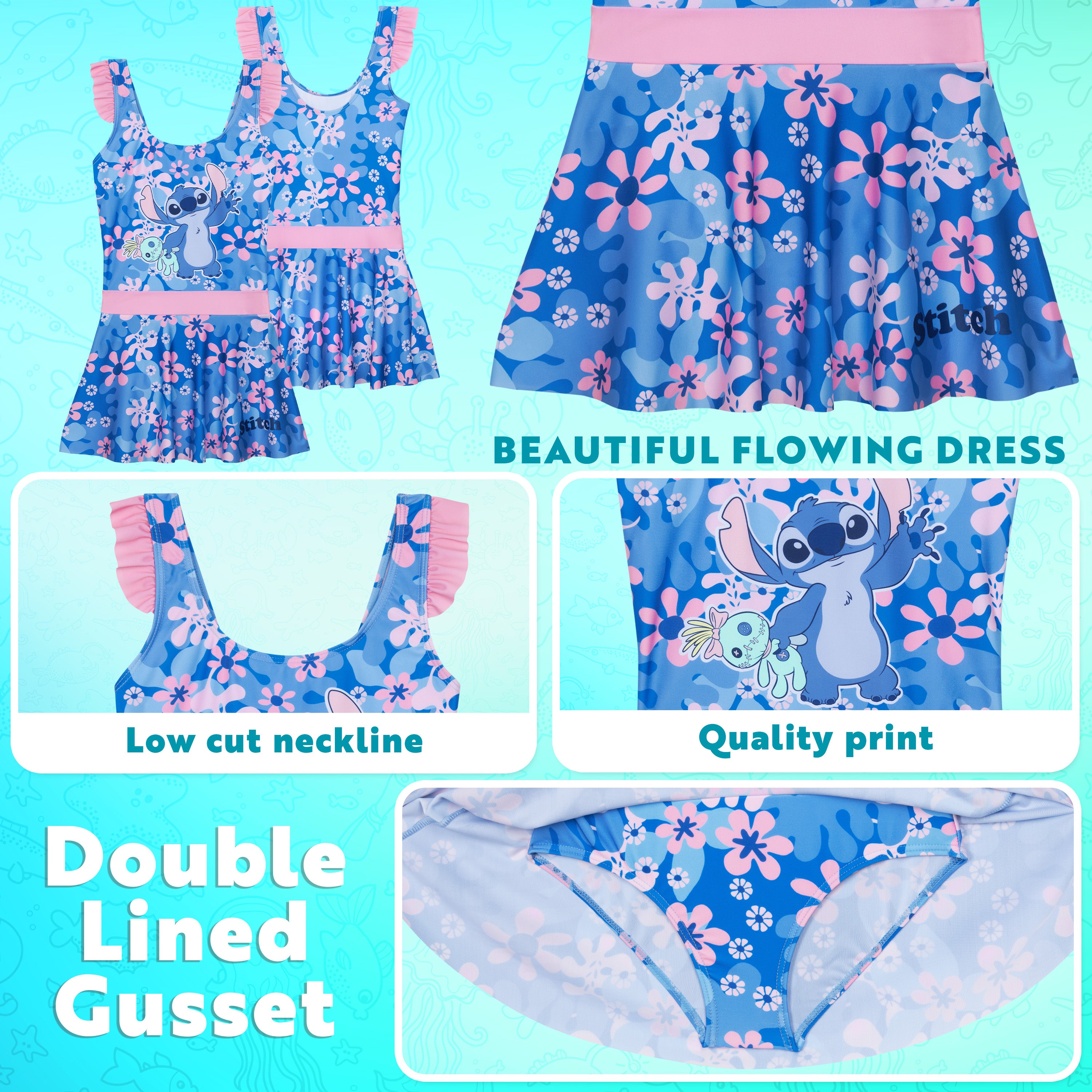 disney-stitch-maillot-de-bain-fille-une-pi-ce-jupe-11-12-ans image 4