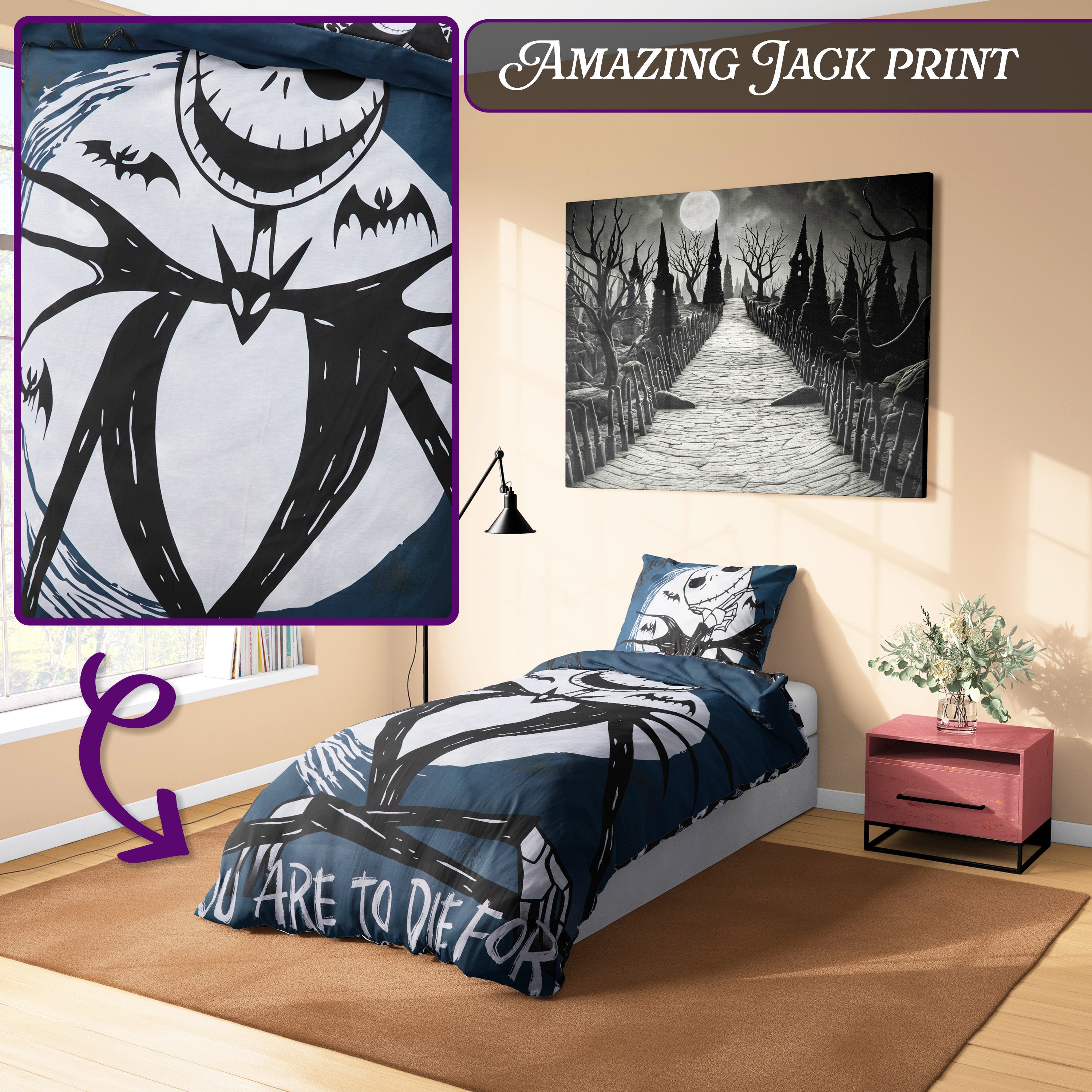 nightmare-christmas-housse-couette-jack-single-noire-1-pers image 3