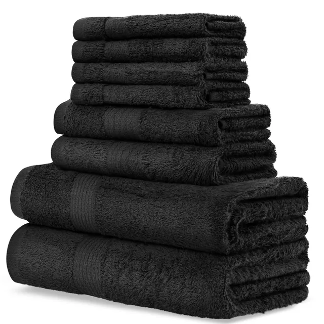 citycomfort-set-8-serviettes-coton-550-g-m-noir-bain-main image 1