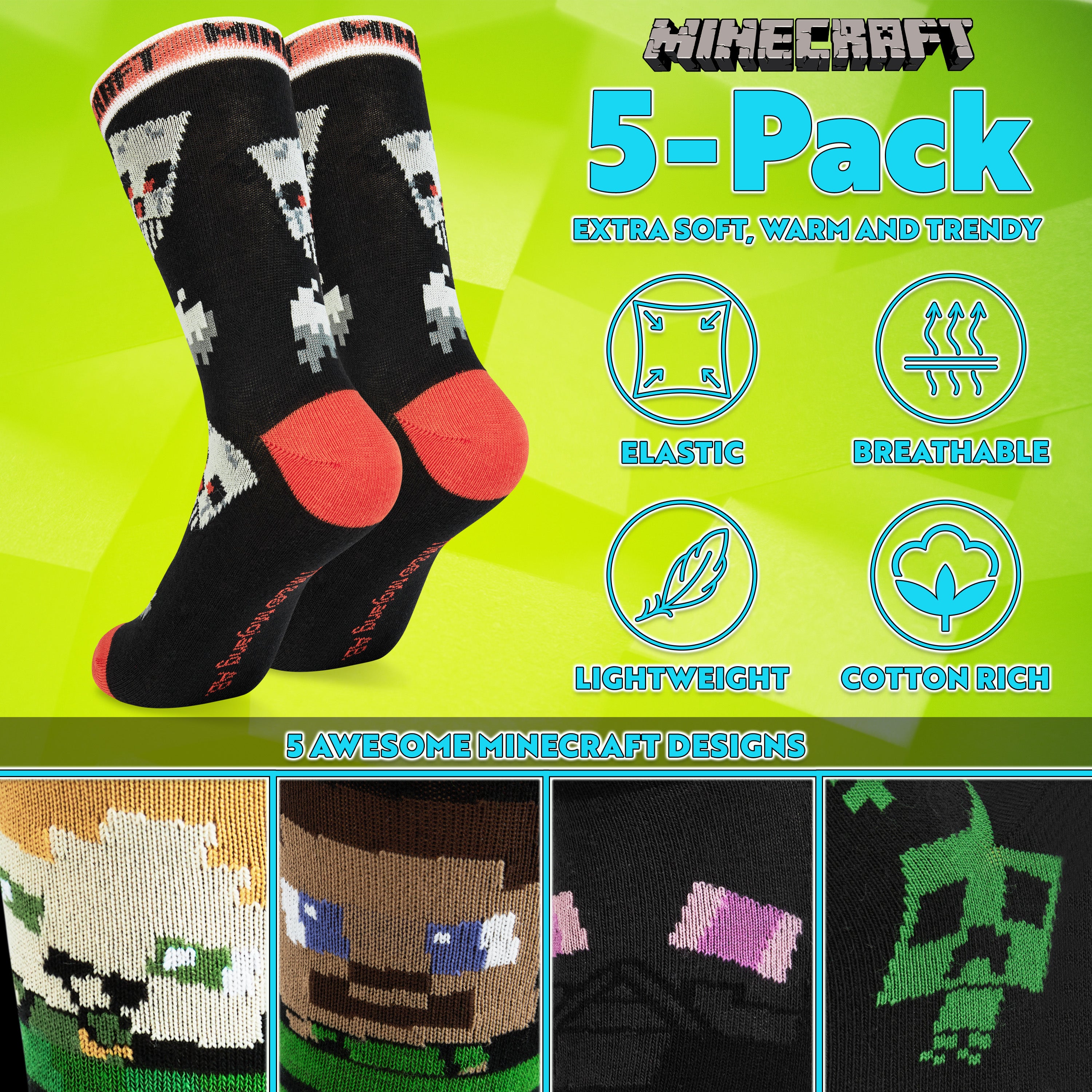 get-trend-boys-minecraft-chaussettes-gar-on-lot-5-coton-12-5-3-5 image 4