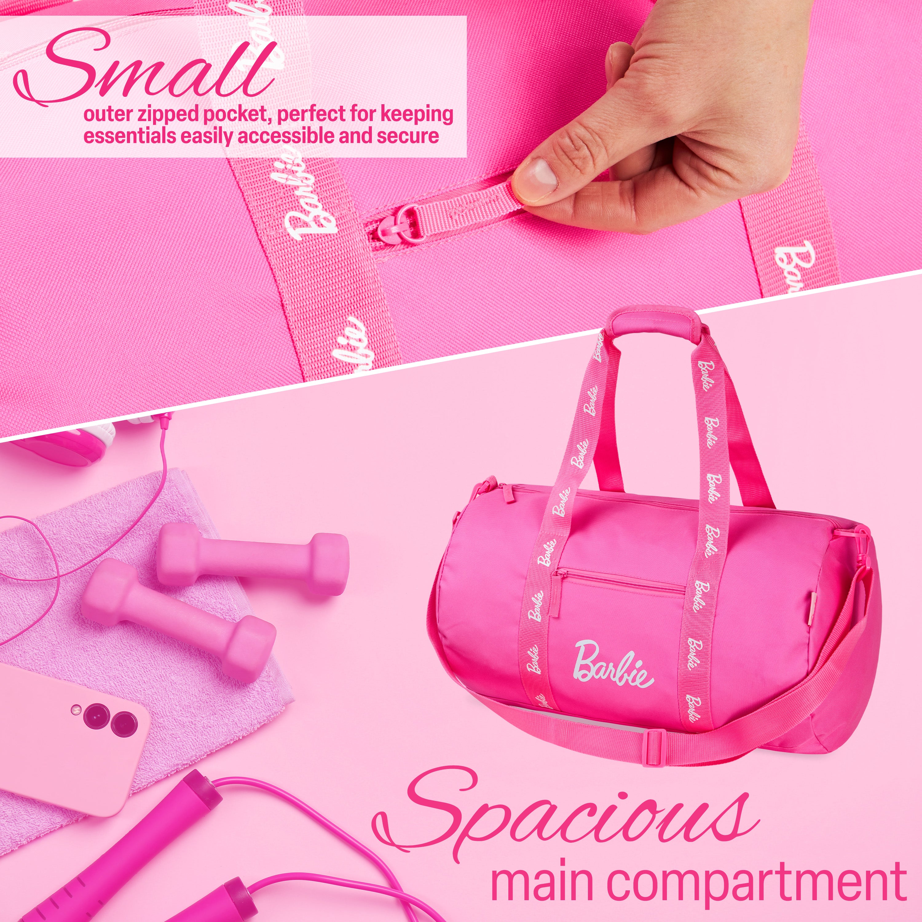 barbie-sac-voyage-week-end-gym-rose-femme-47-cm-zipp image 3