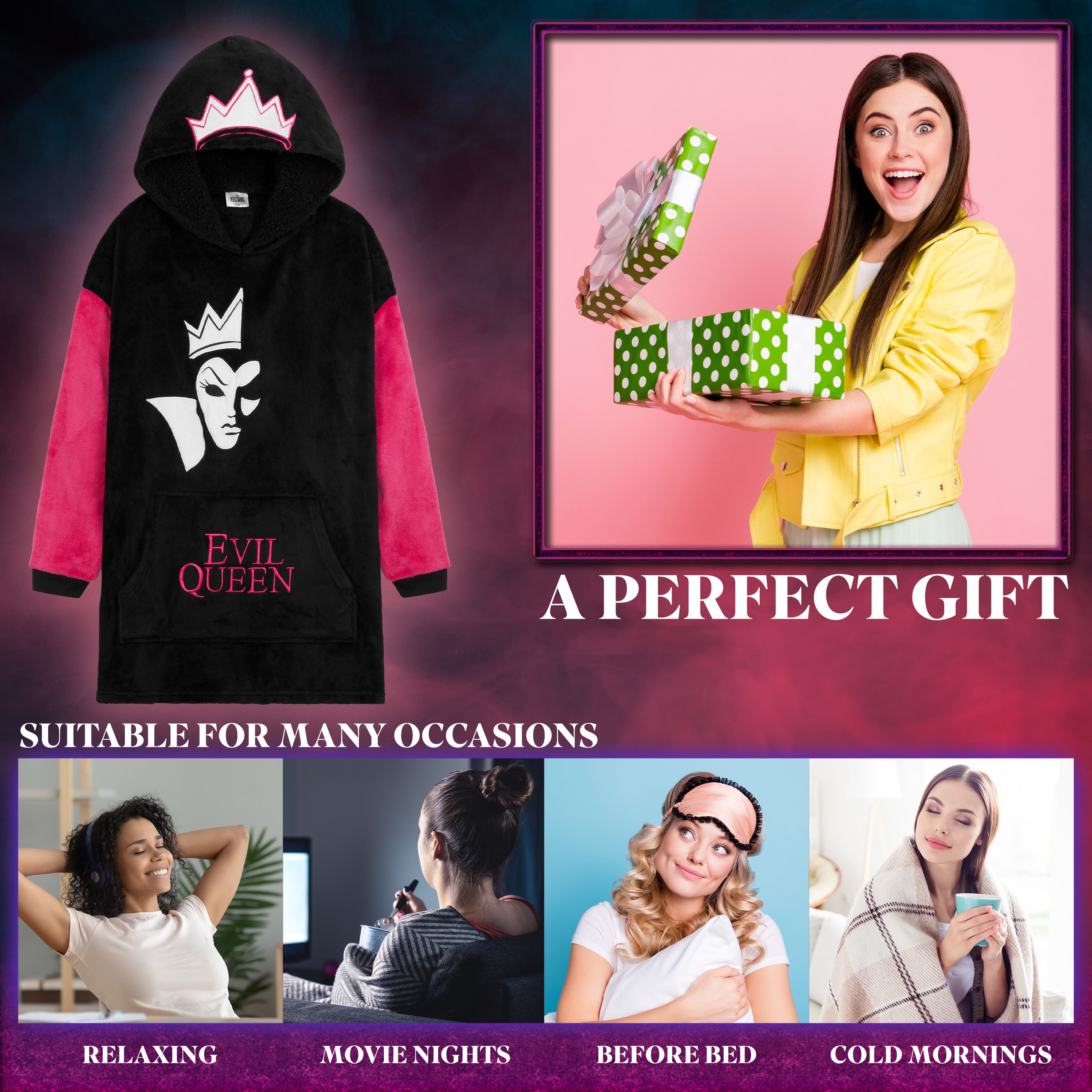 disney-sweat-plaid-femme-oversize-evil-queen-noir-polaire image 4