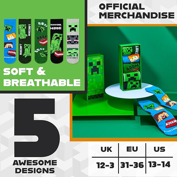 minecraft-chaussettes-gar-on-mi-mollet-lot-multipack image 2