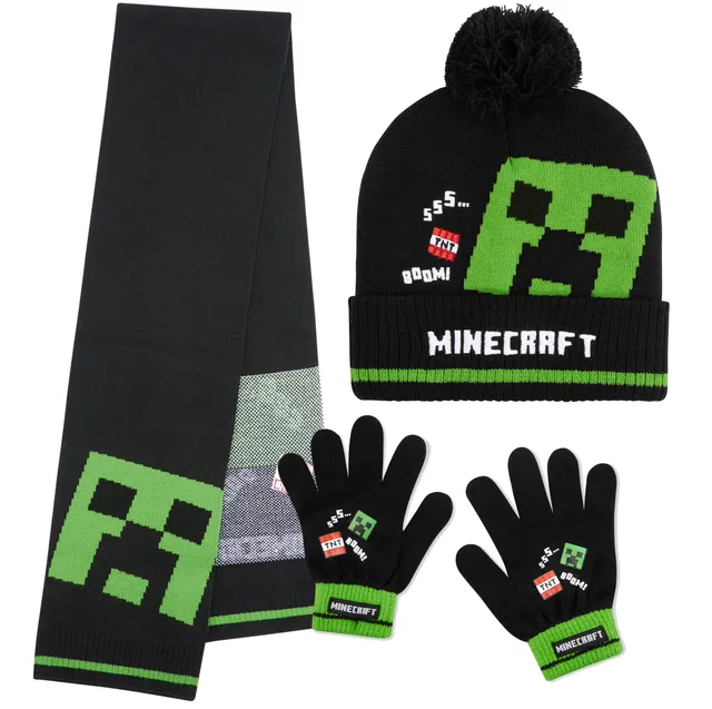 minecraft-creeper-ensemble-bonnet-hiver-enfant-3-pi-ces image 1