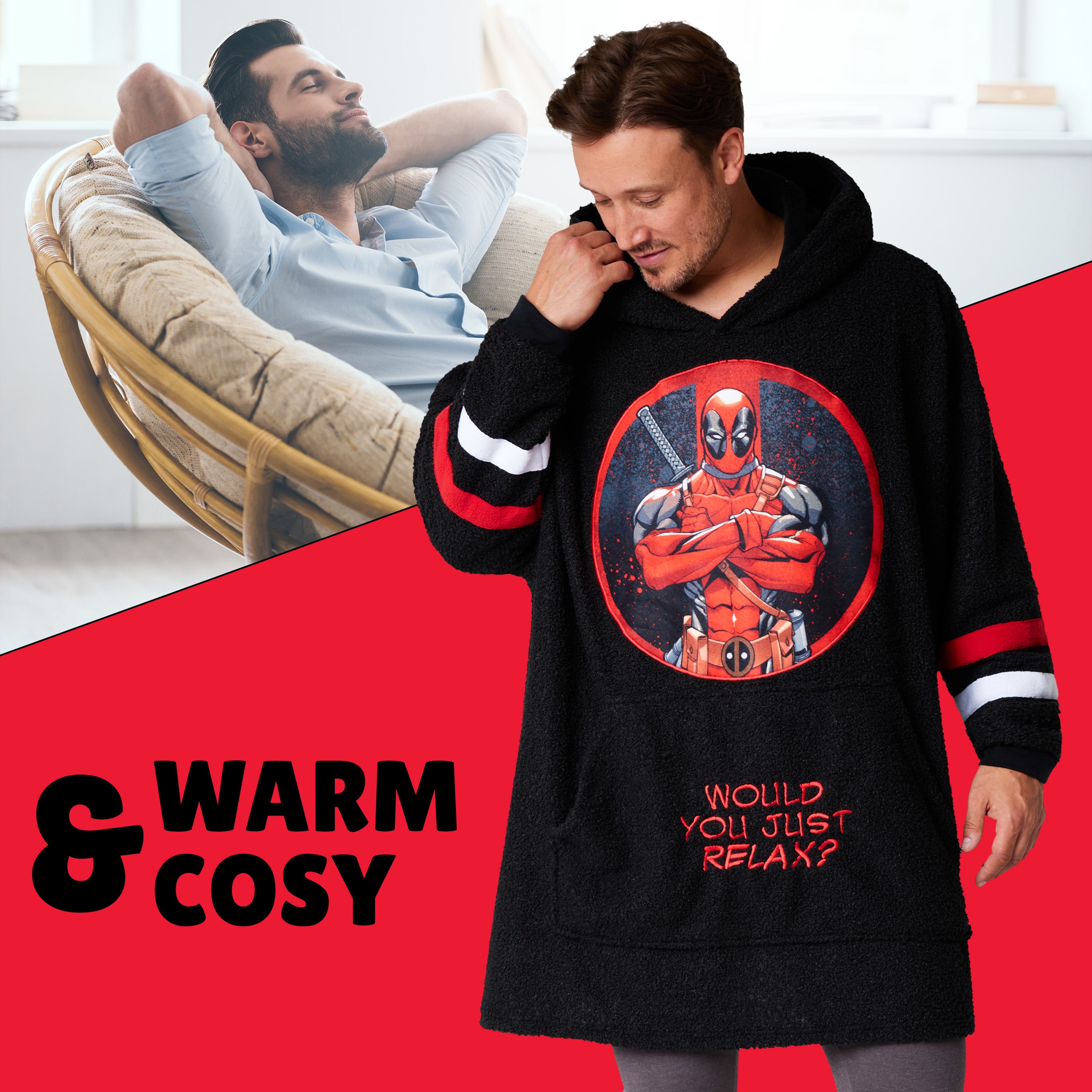 get-trend-men-marvel-deadpool-sweat-plaid-oversize-homme-polaire image 4