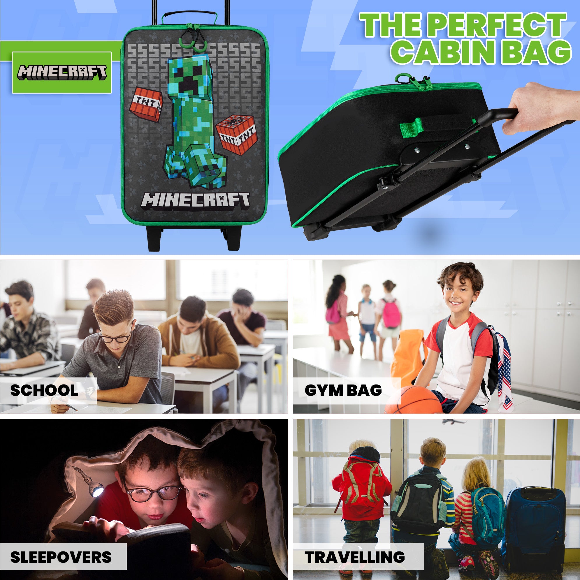 minecraft-valise-cabine-enfant-pliable-roulettes-creeper image 5