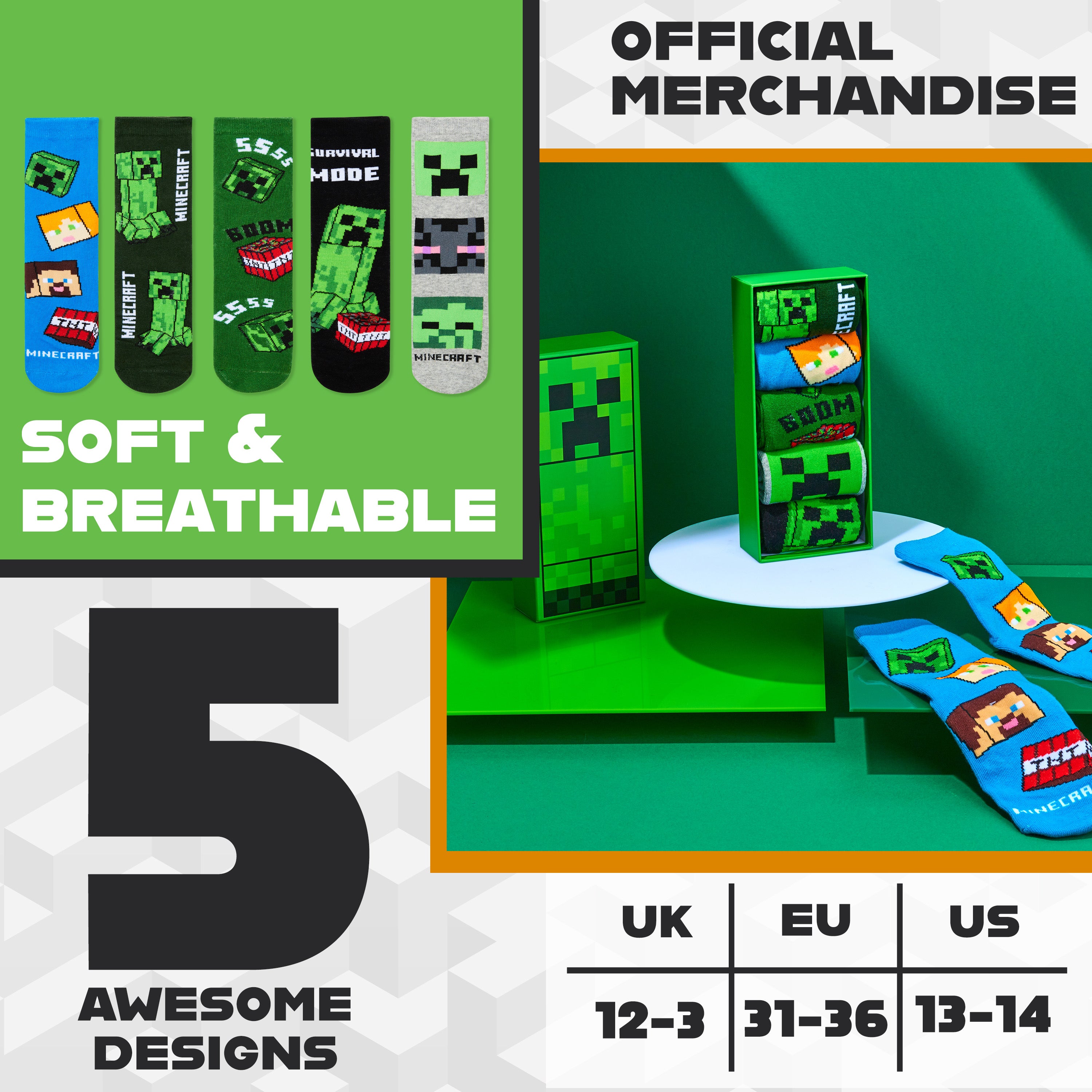 minecraft-chaussettes-gar-on-creeper-mi-mollet-lot image 6