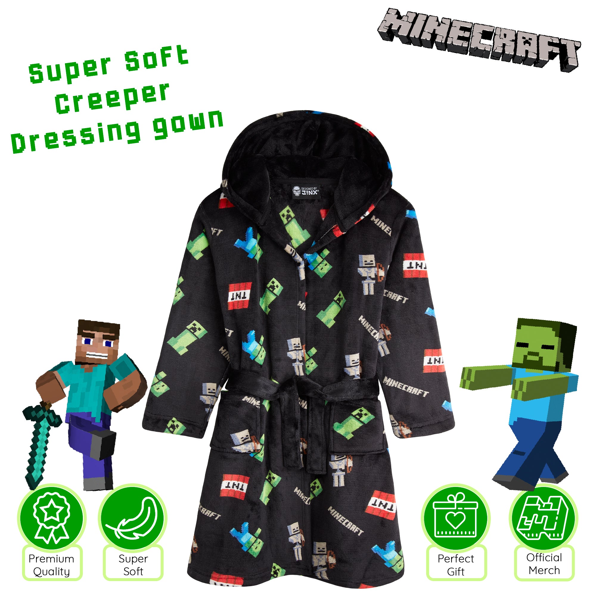 minecraft-peignoir-gar-on-polaire-capuche-7-8-ans image 3