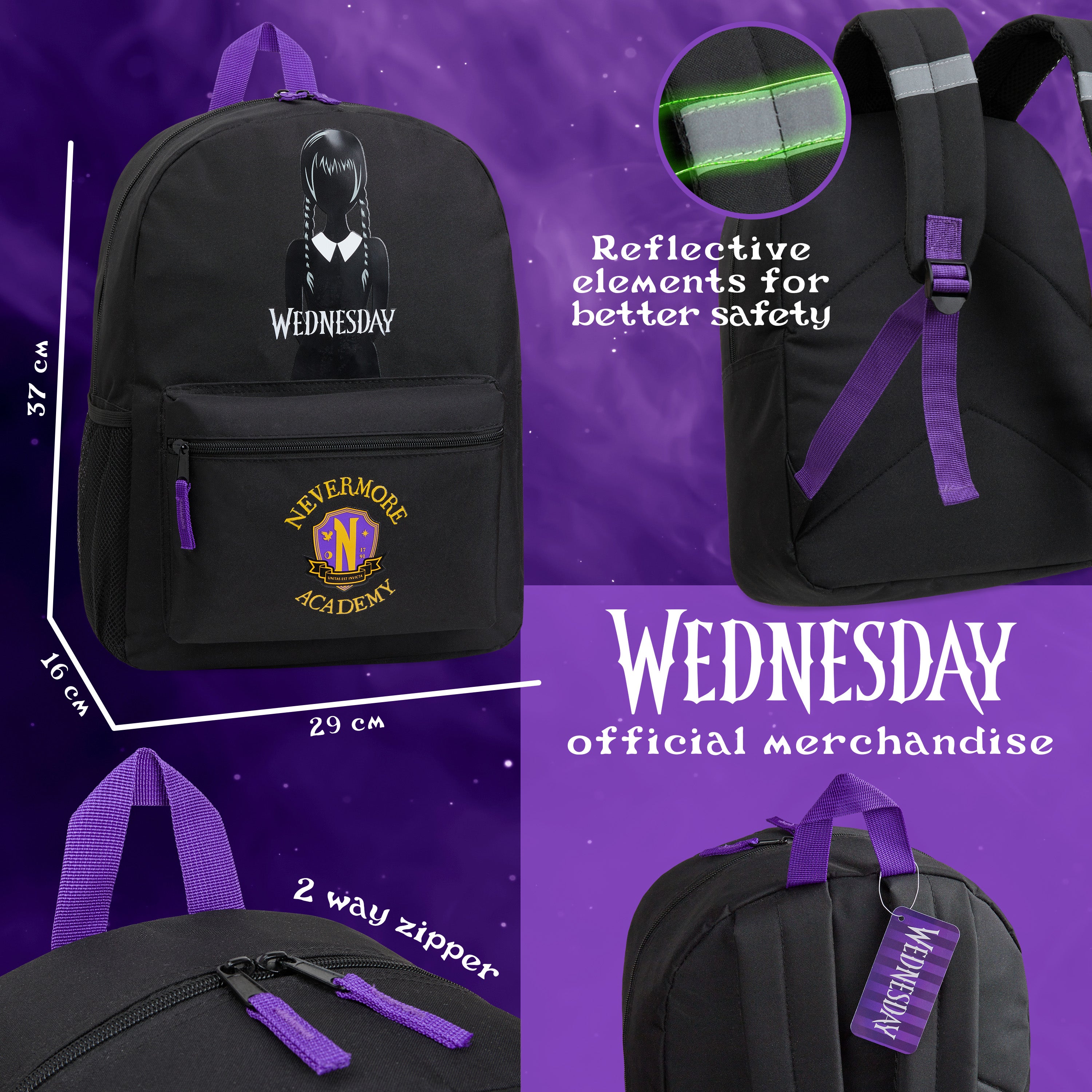 wednesday-sac-dos-scolaire-noir-jaune-37-cm-poche-bouteille image 6