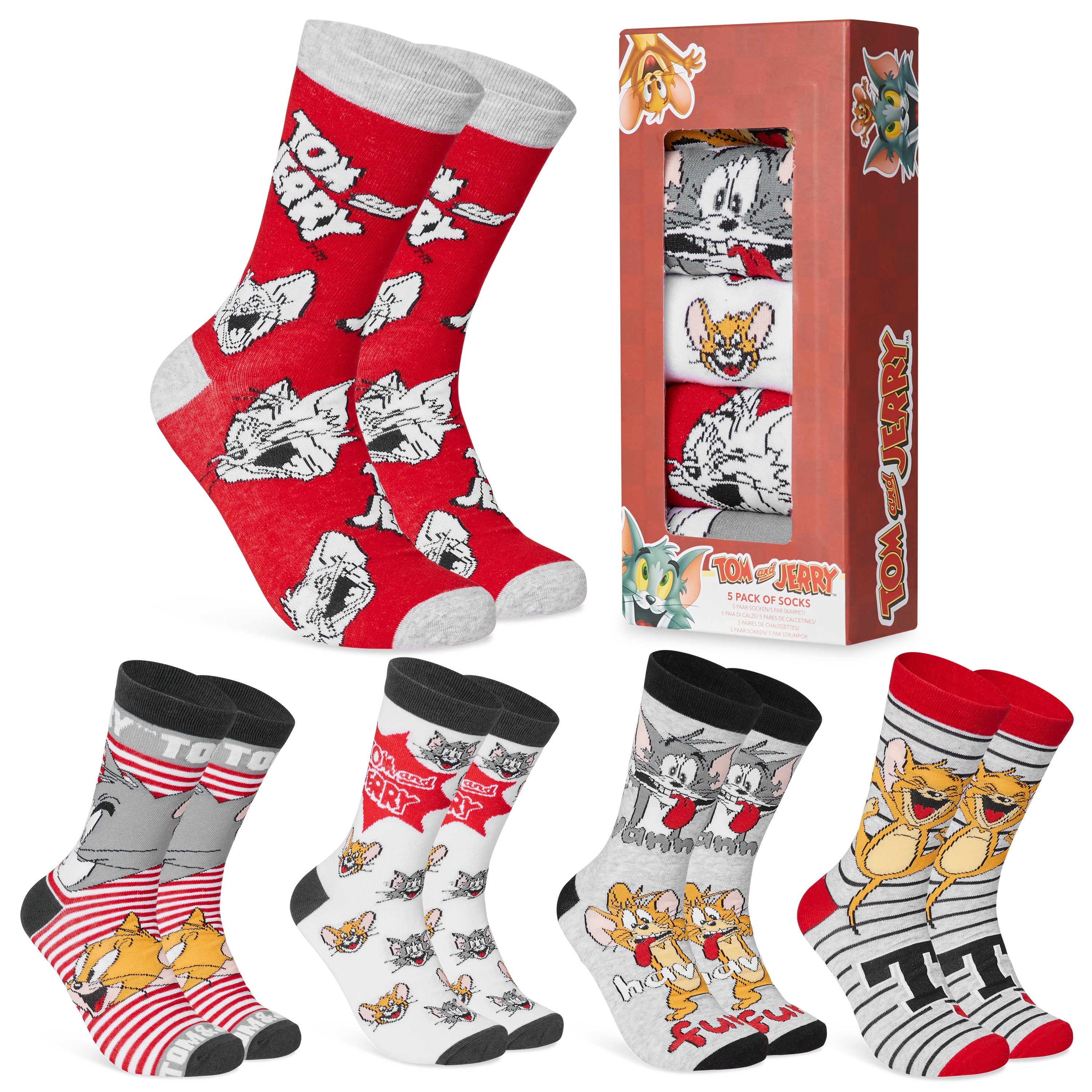 tom-et-jerry-chaussettes-homme-lot-5-gris-rouge-coton image 1