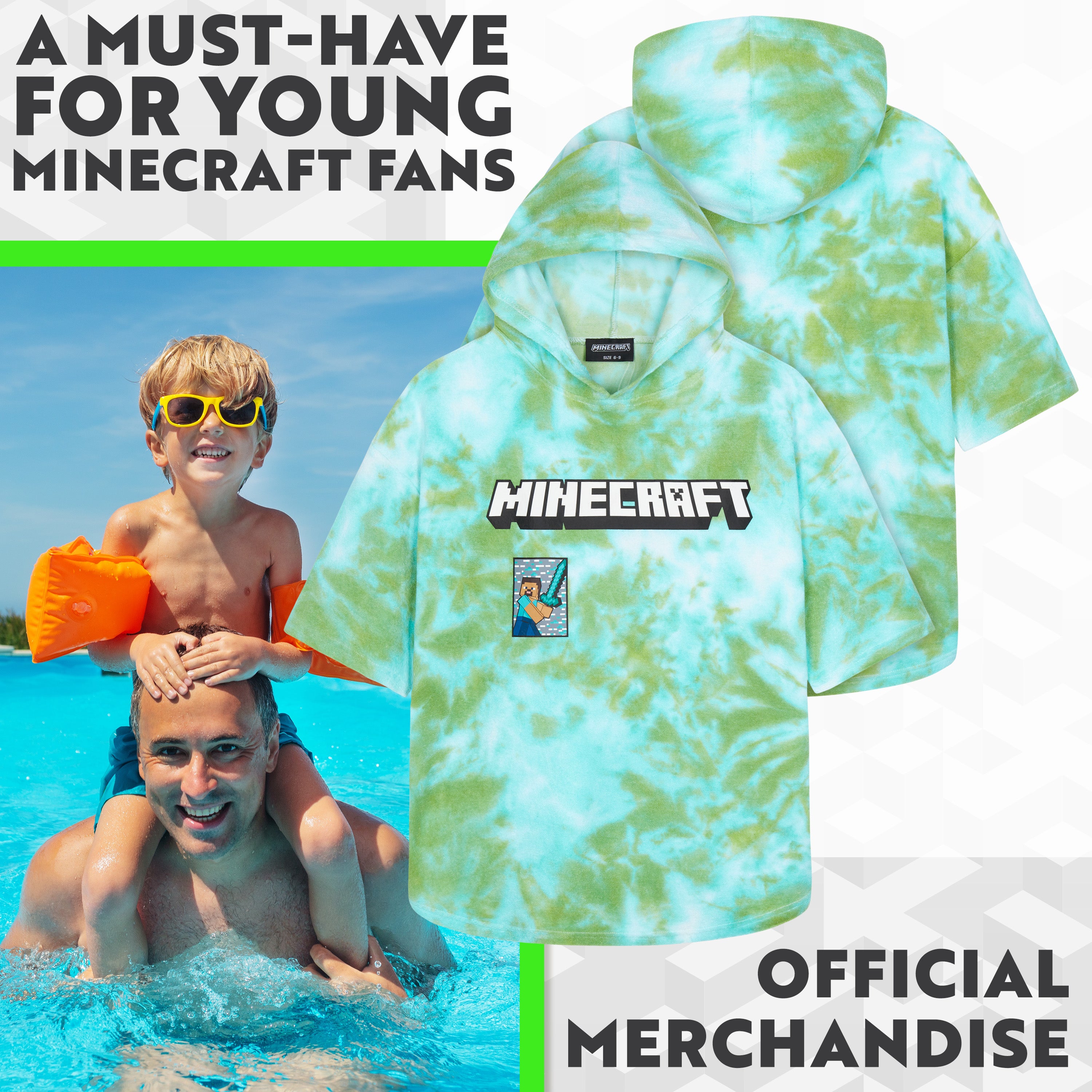 minecraft-poncho-serviette-capuche-enfant-vert-6-9-ans image 3