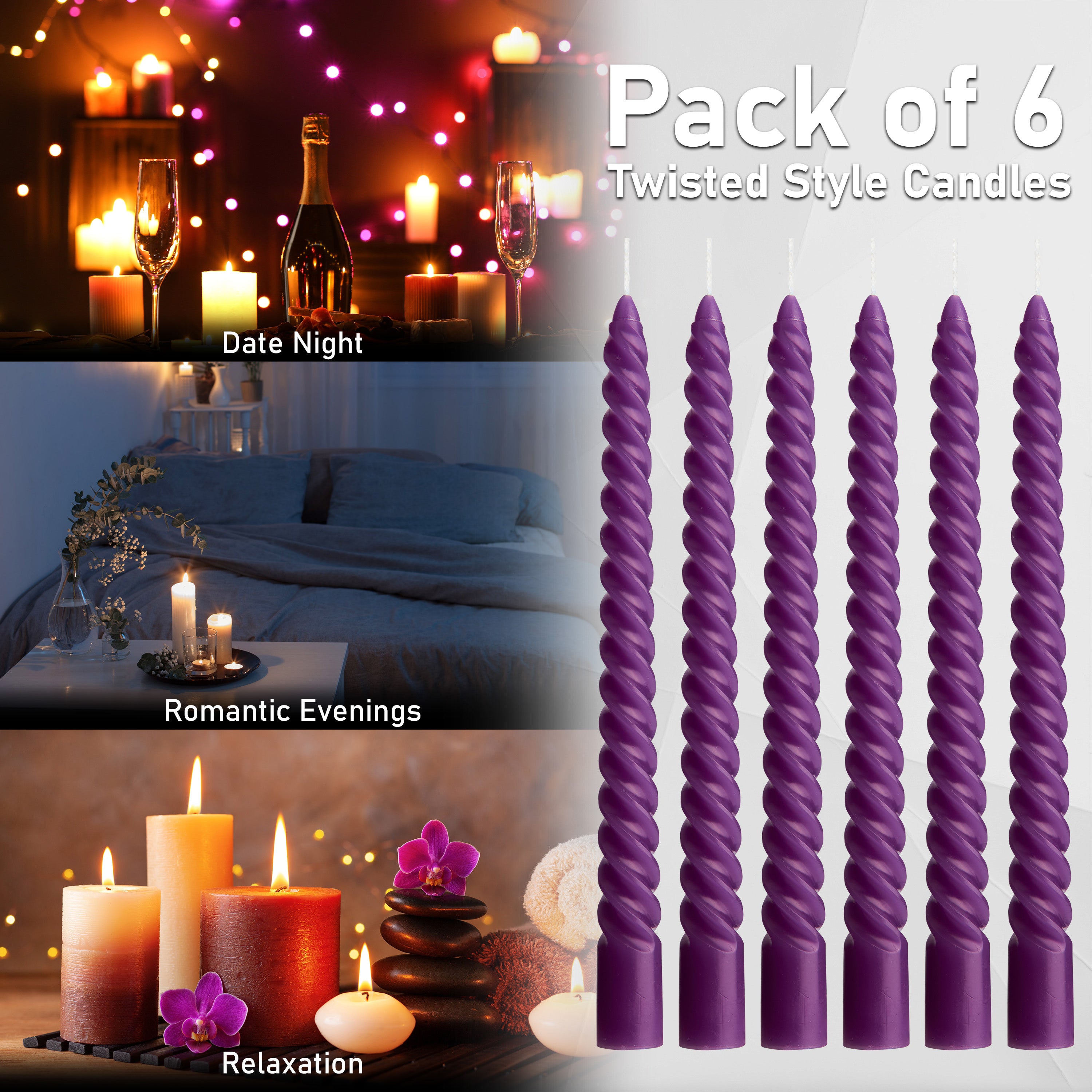 deco-express-bougies-torsad-es-violettes-lot-de-6-non-parfum-es image 6