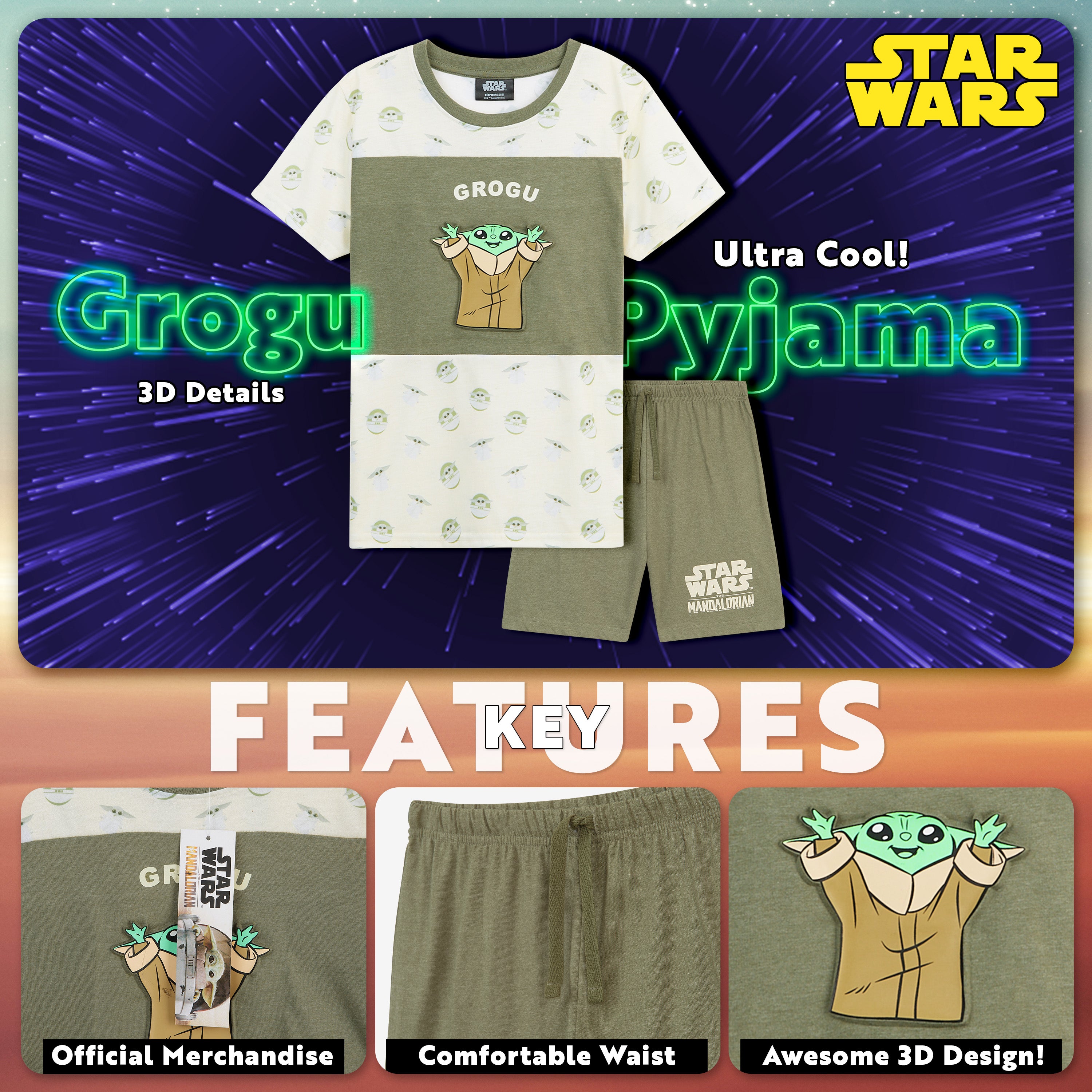 disney-mandalorian-pyjama-gar-on-short-baby-yoda-coton-7-8-ans image 3