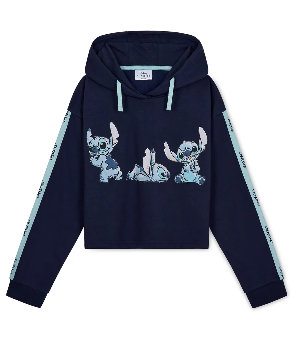 disney-stitch-sweat-capuche-fille-cropped-bleu-marine-7-14-ans image 1