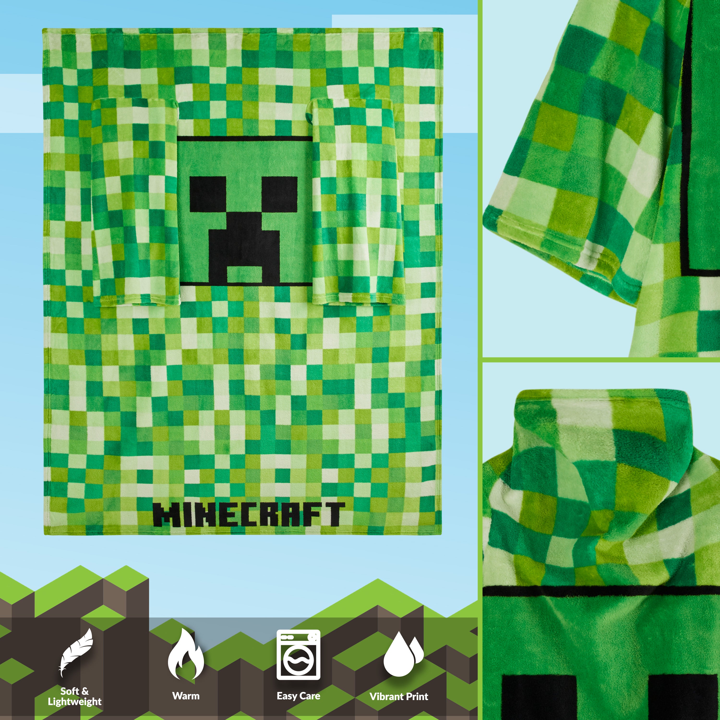 minecraft-sweat-plaid-enfant-vert-polaire-manches image 3