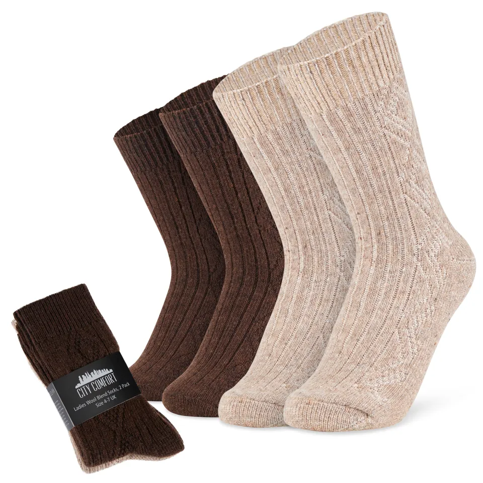 citycomfort-chaussettes-femme-beige-marron-lot-de-2-laine image 1
