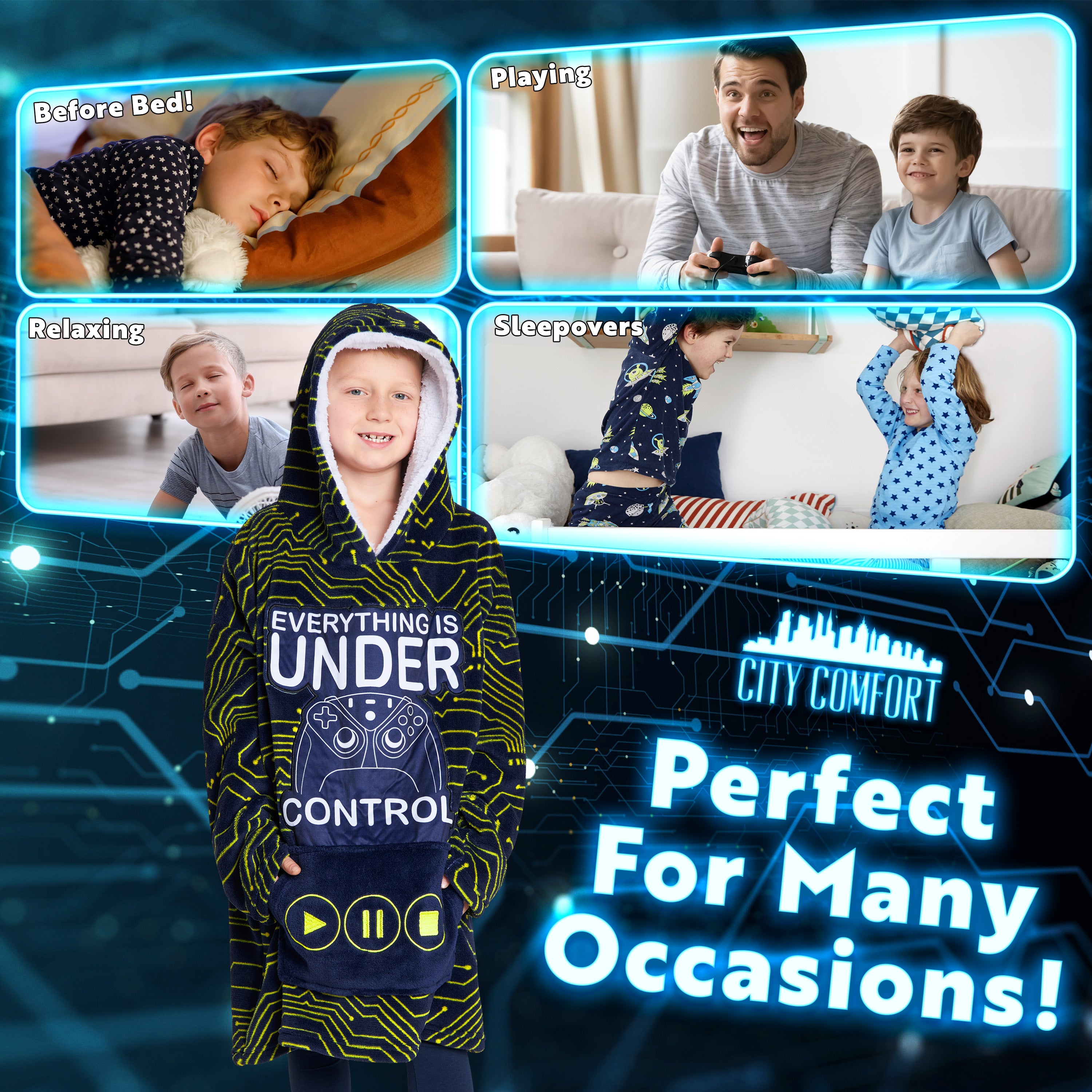 citycomfort-sweat-plaid-gamer-oversize-polaire-capuche-sherpa image 4