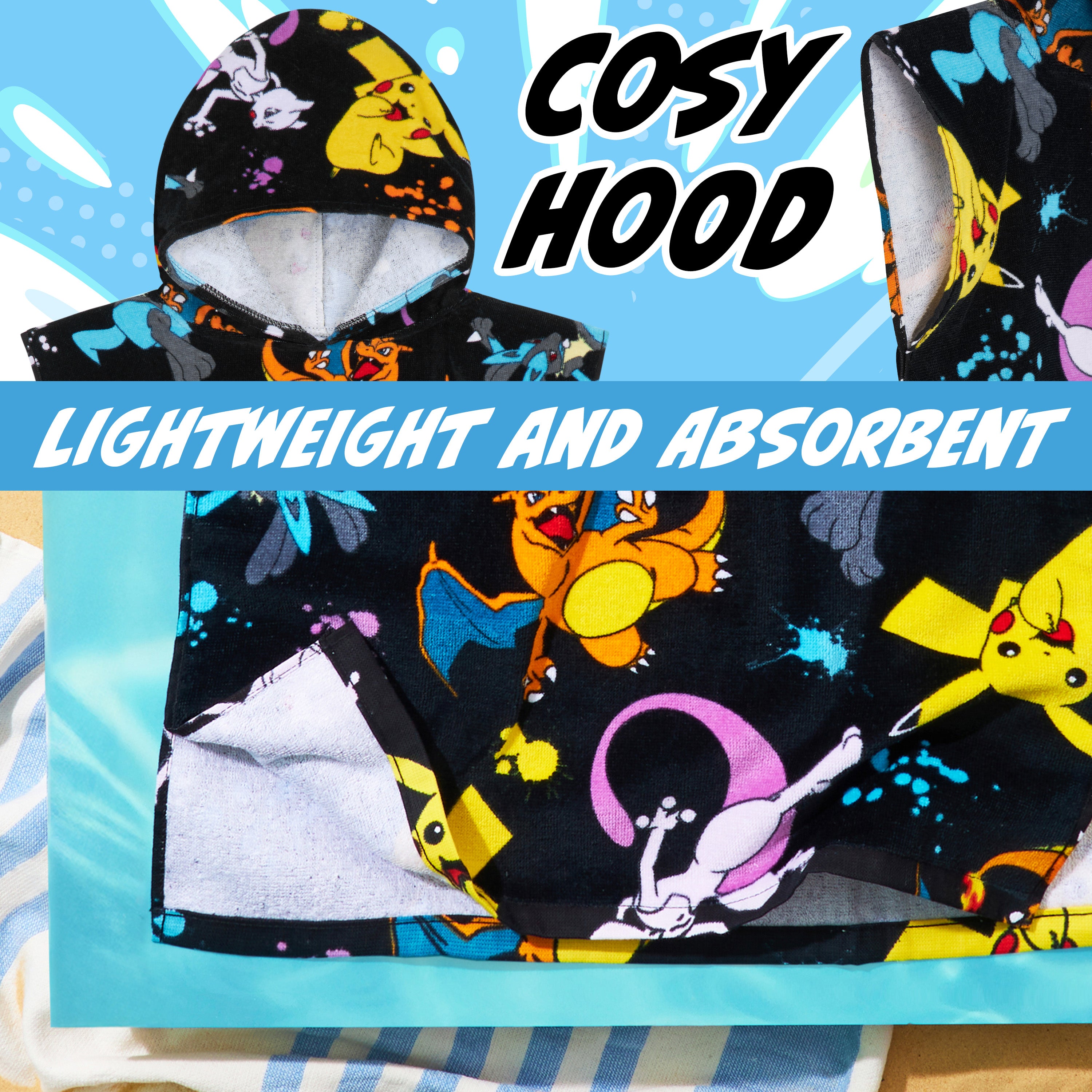 pokemon-poncho-serviette-capuche-enfant-10-13-ans-noir-multi image 4