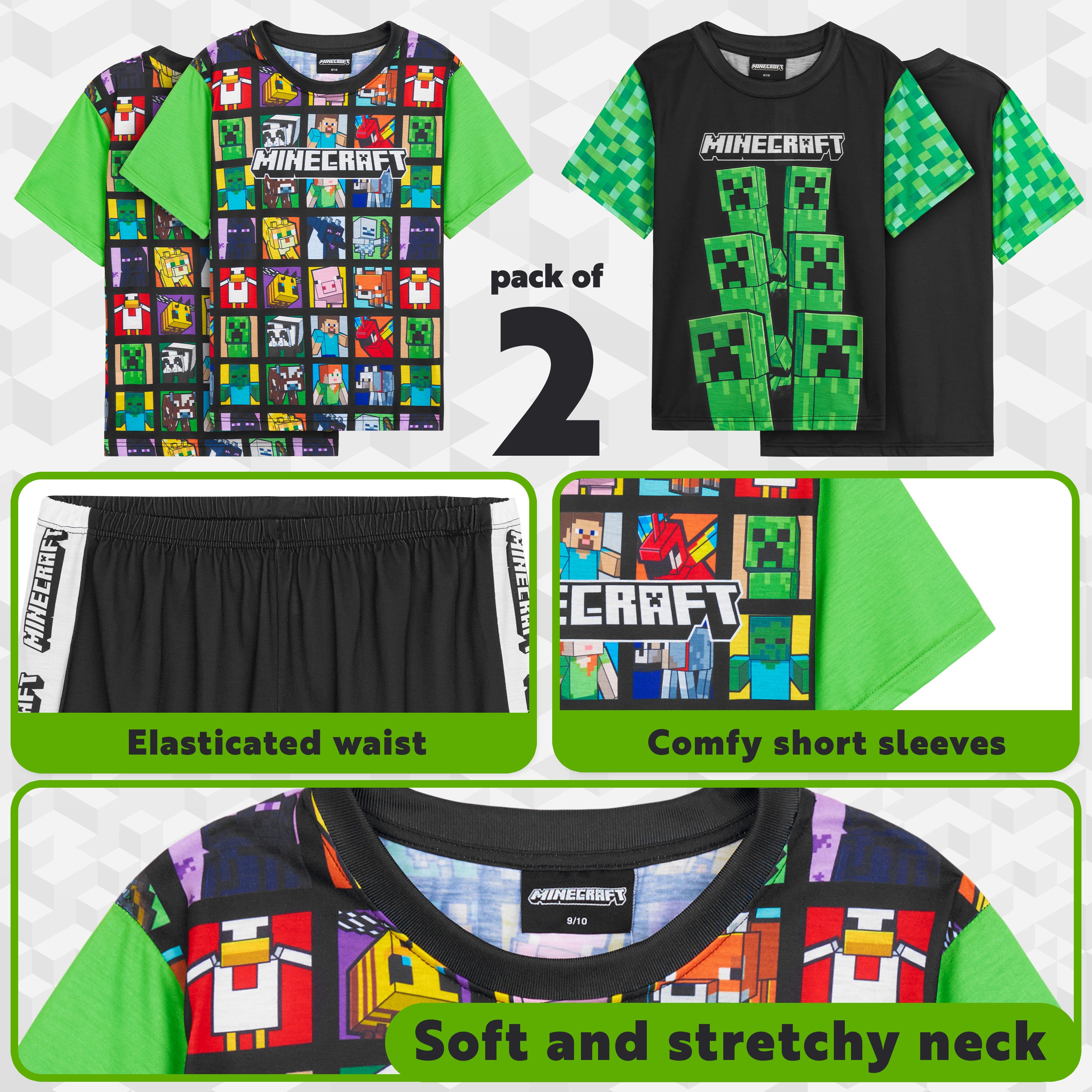 minecraft-pyjama-court-gar-on-manches-courtes-lot-respirant image 5