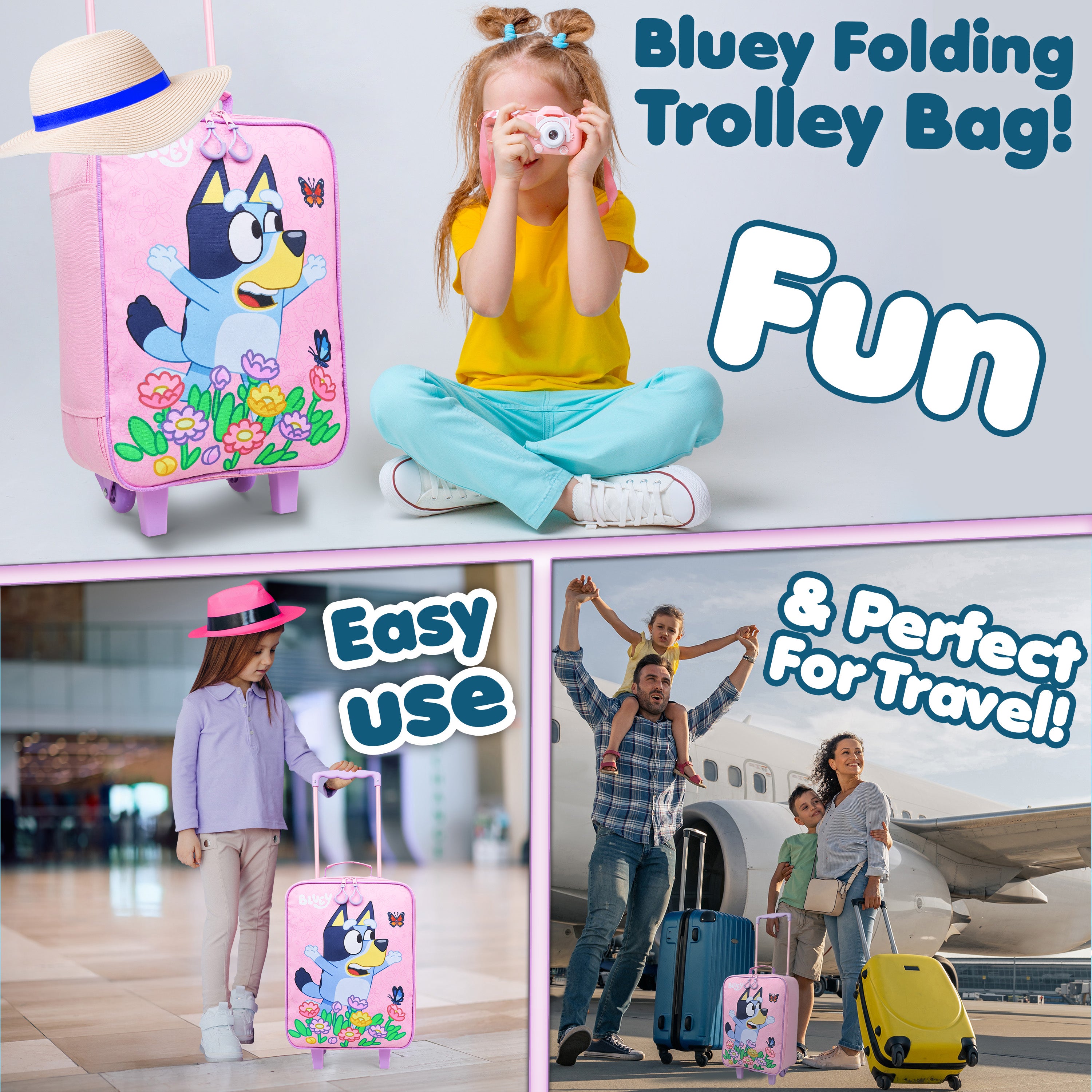 bluey-valise-enfant-rose-15l-roulettes-pliable image 4