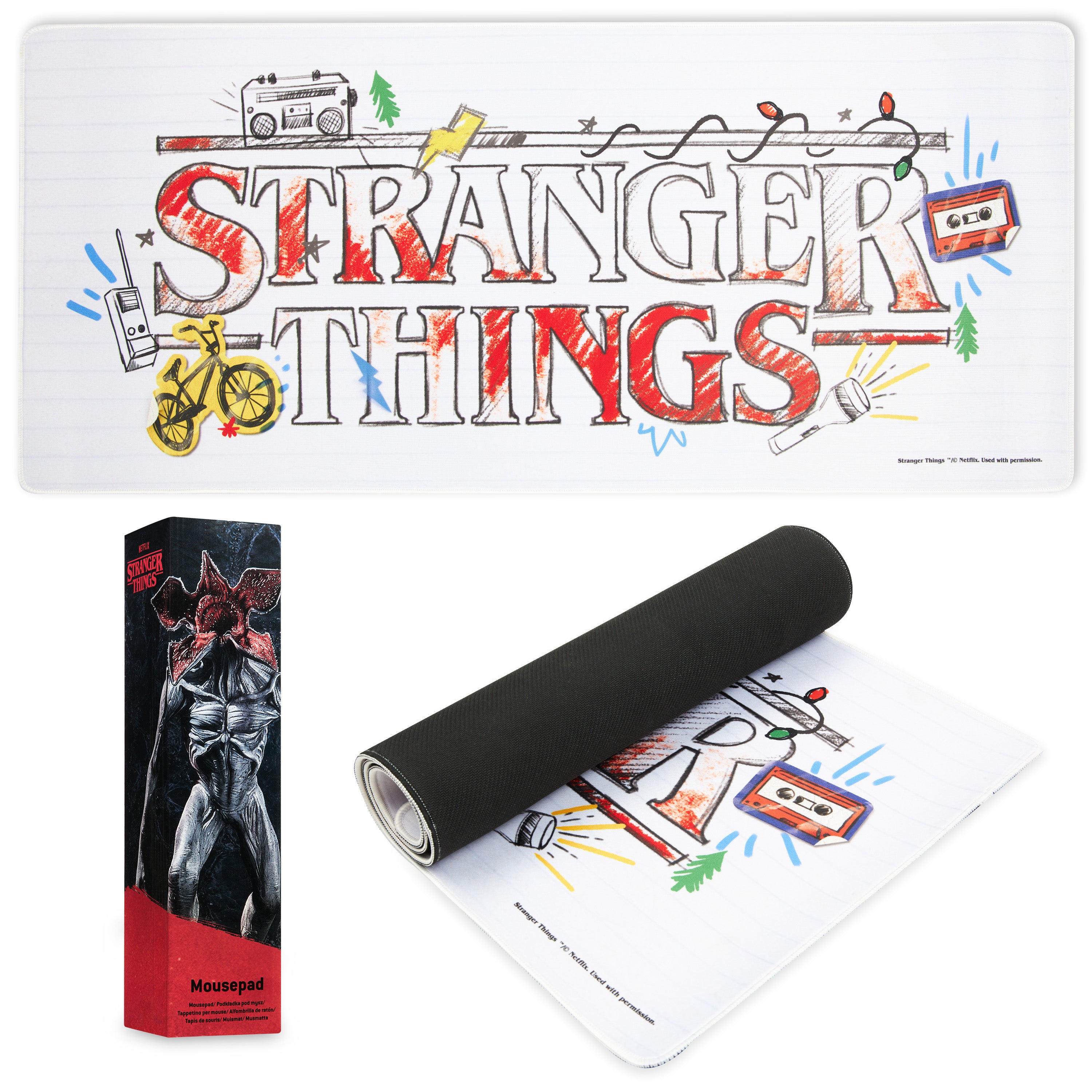 stranger-things-tapis-de-bureau-xxl-blanc-80x36-clavier-souris image 1