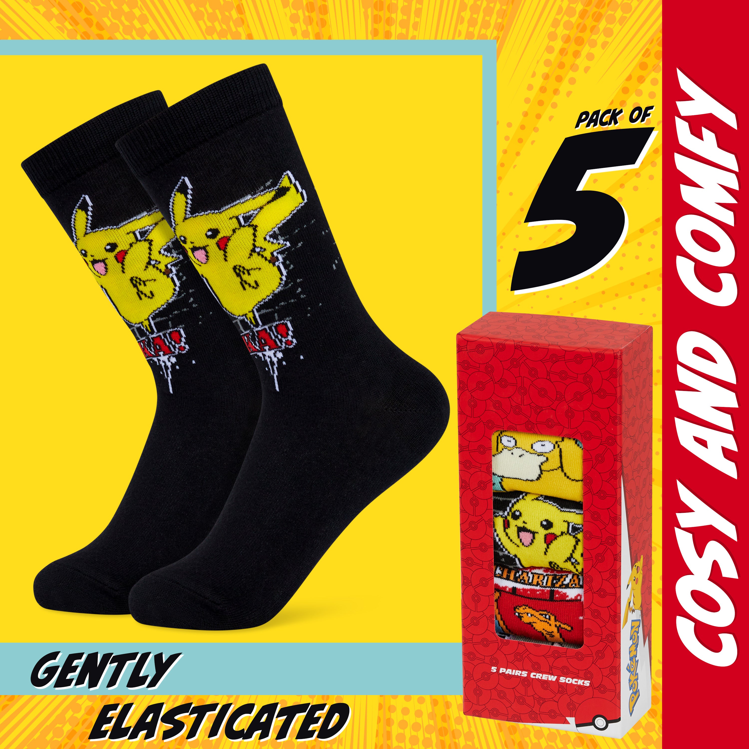 pok-mon-chaussettes-gar-on-lot-5-paires-pikachu-coton image 4