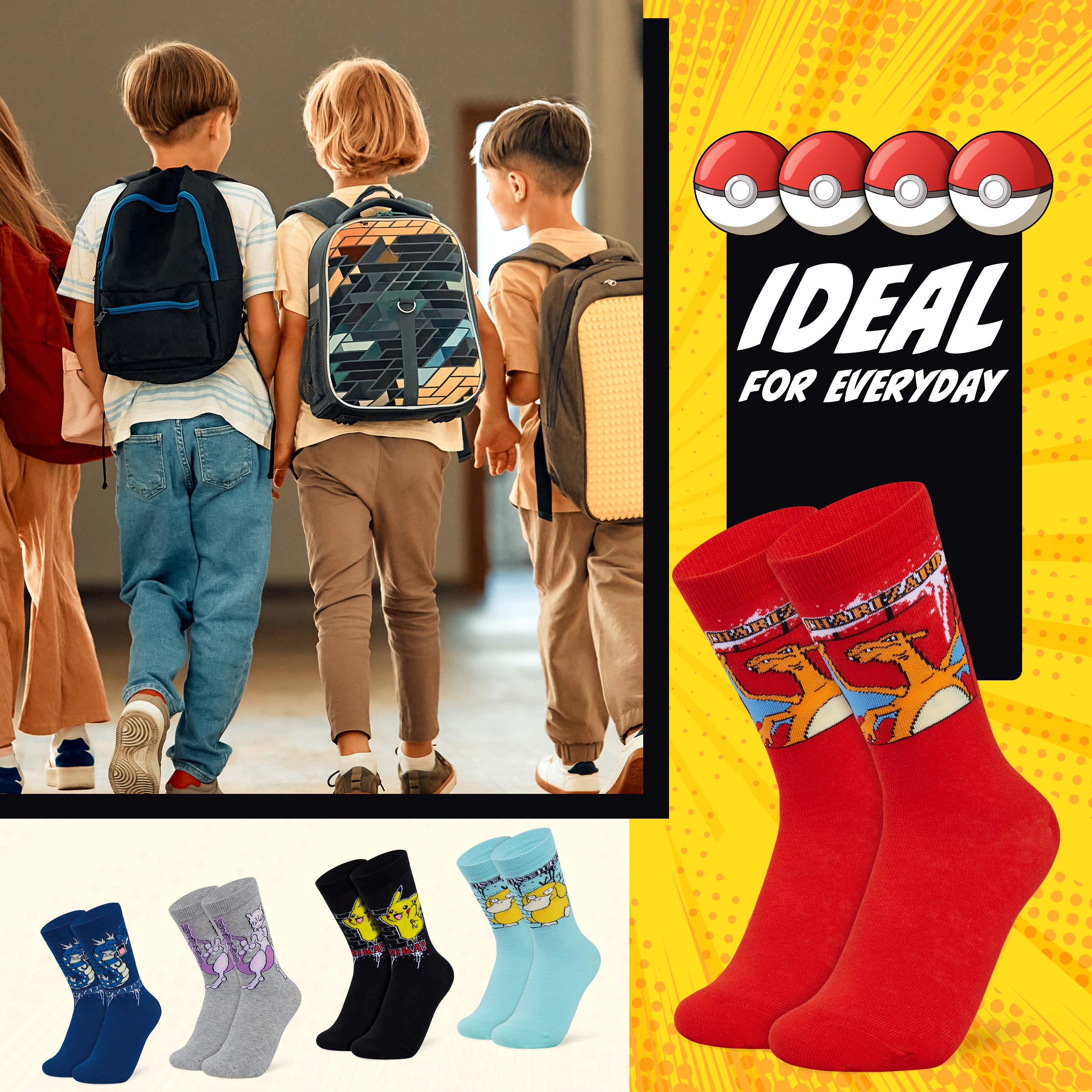 pok-mon-chaussettes-gar-on-lot-5-paires-pikachu-coton image 5