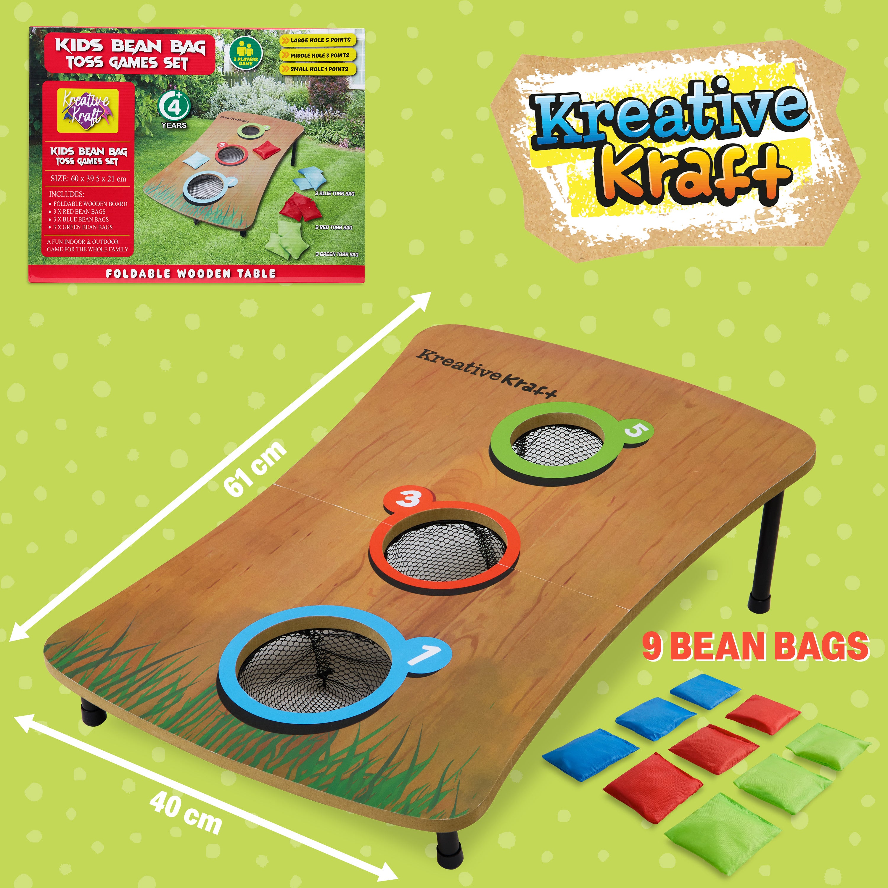 kreativekraft-bean-bag-toss-jeu-de-cornhole-bois-9-sacs image 6