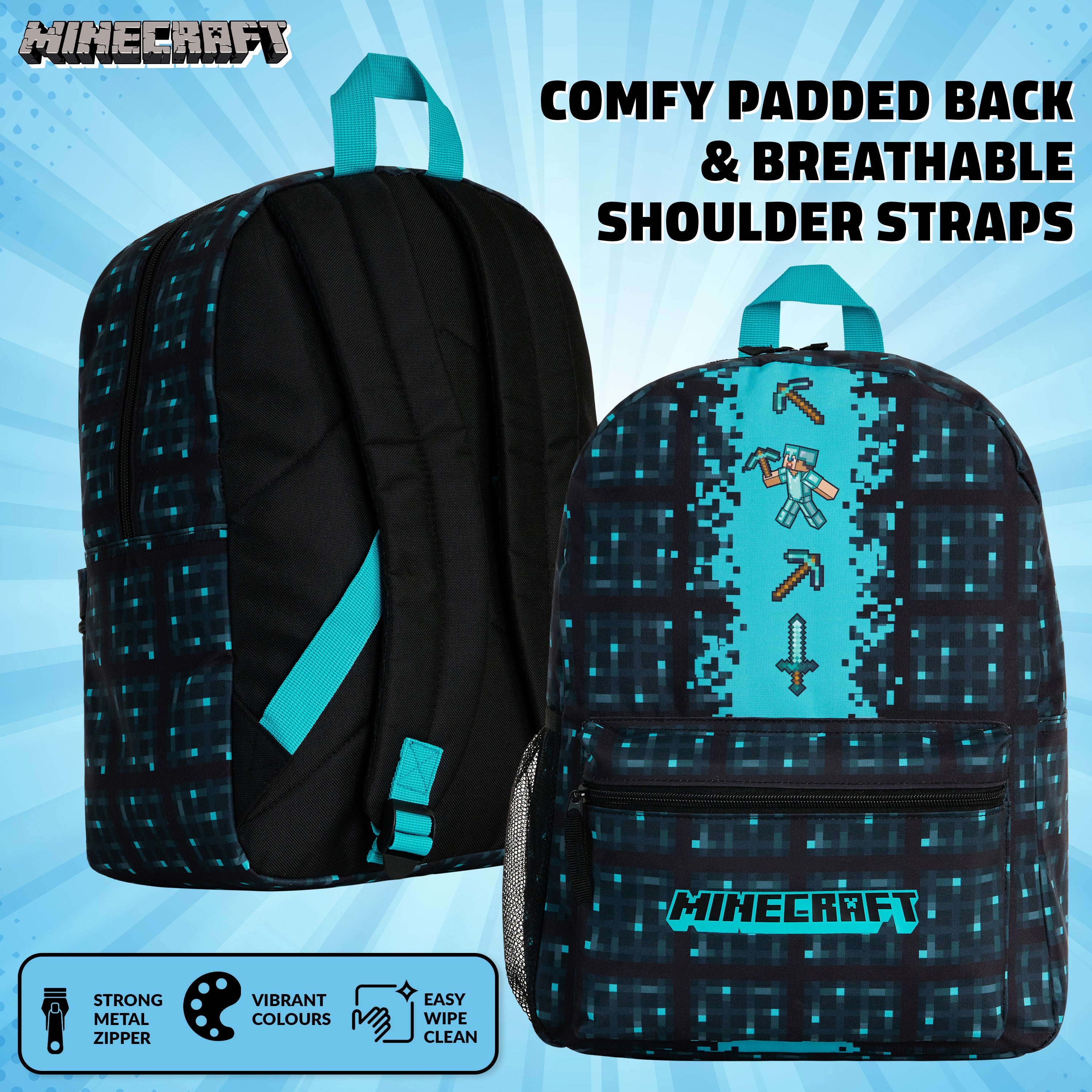 minecraft-sac-dos-enfant-bleu-cartable-cole image 7