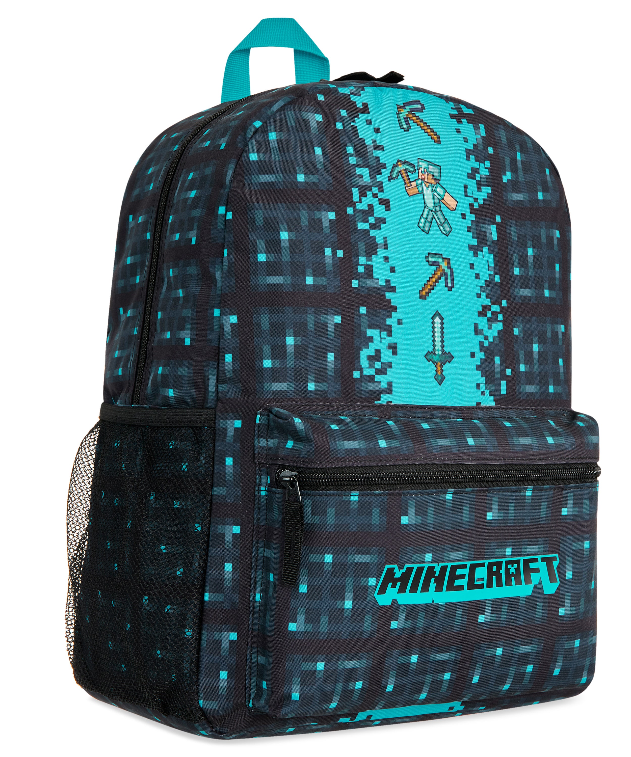 minecraft-sac-dos-enfant-bleu-cartable-cole image 1