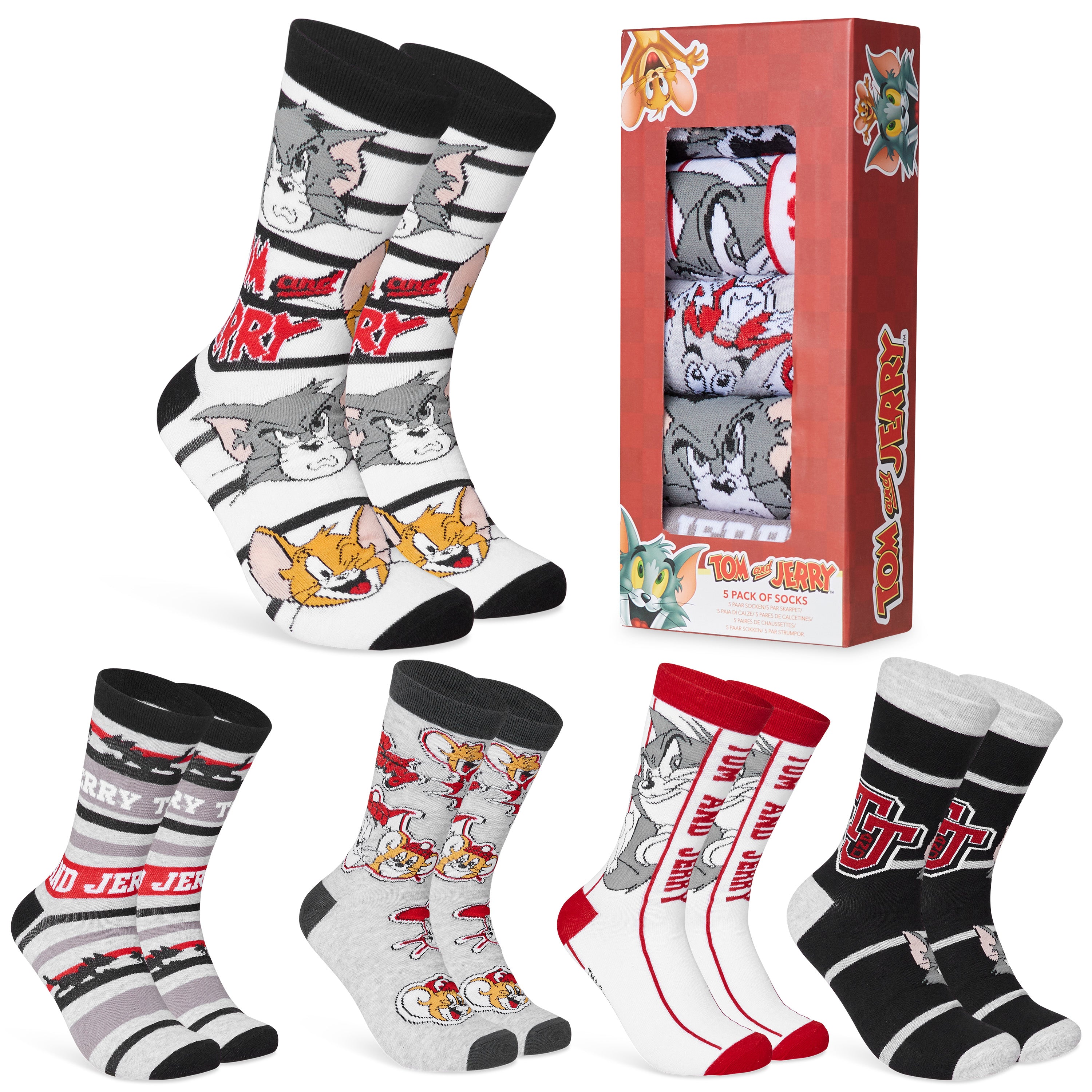 tom-et-jerry-chaussettes-homme-lot-5-paires-coton-tige-haute image 1