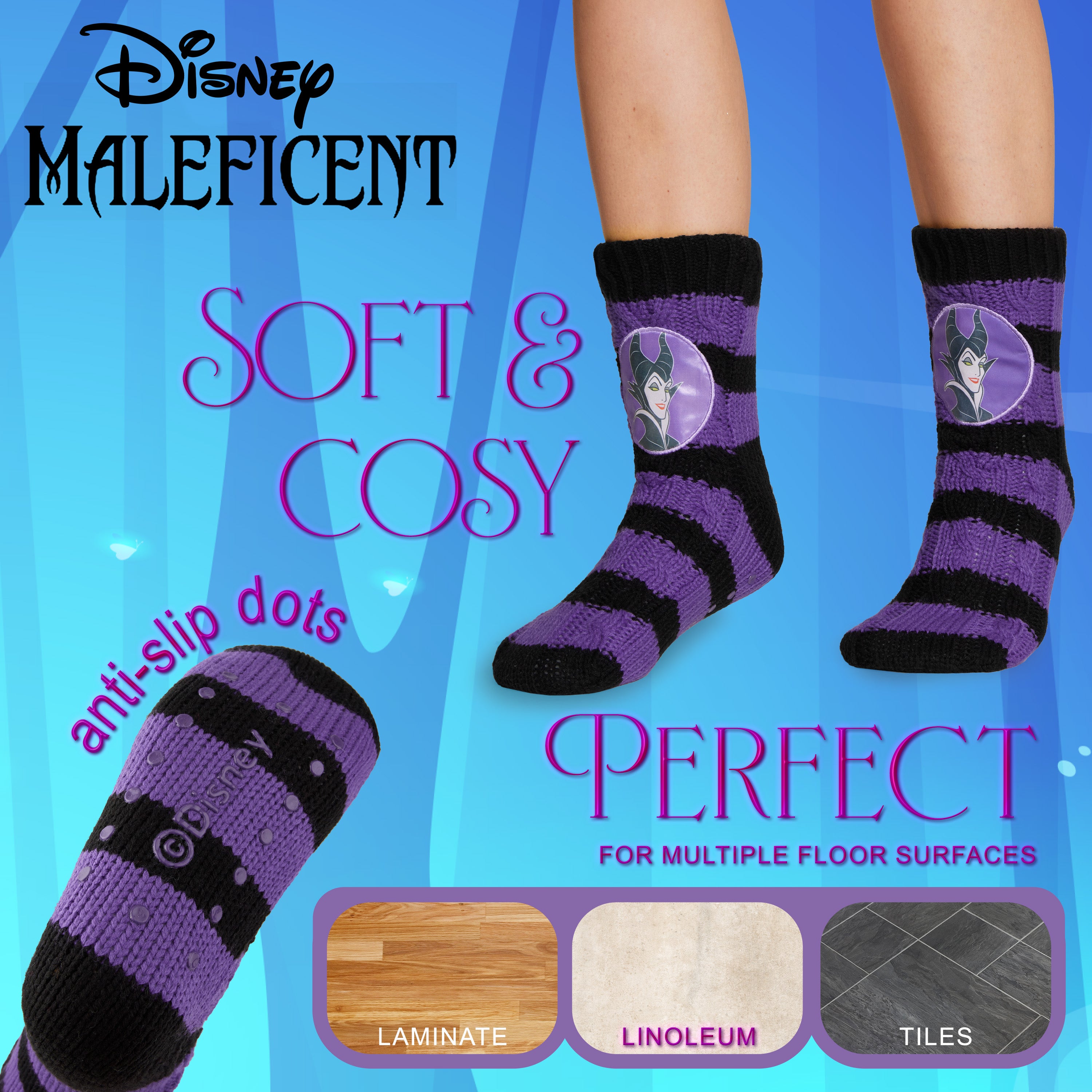 disney-chaussettes-pilou-femme-stitch-mal-fique-noir-violet image 4