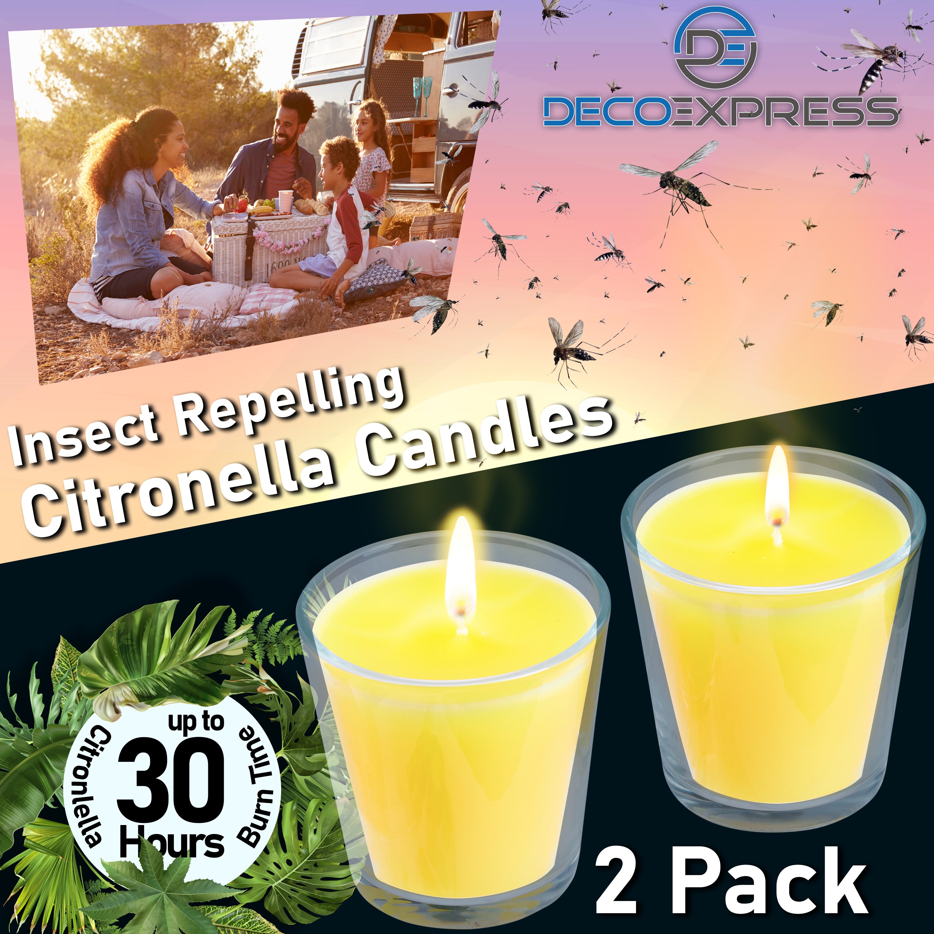 deco-express-lot-2-bougies-citronnelle-jaunes-30h-anti-moustique image 4
