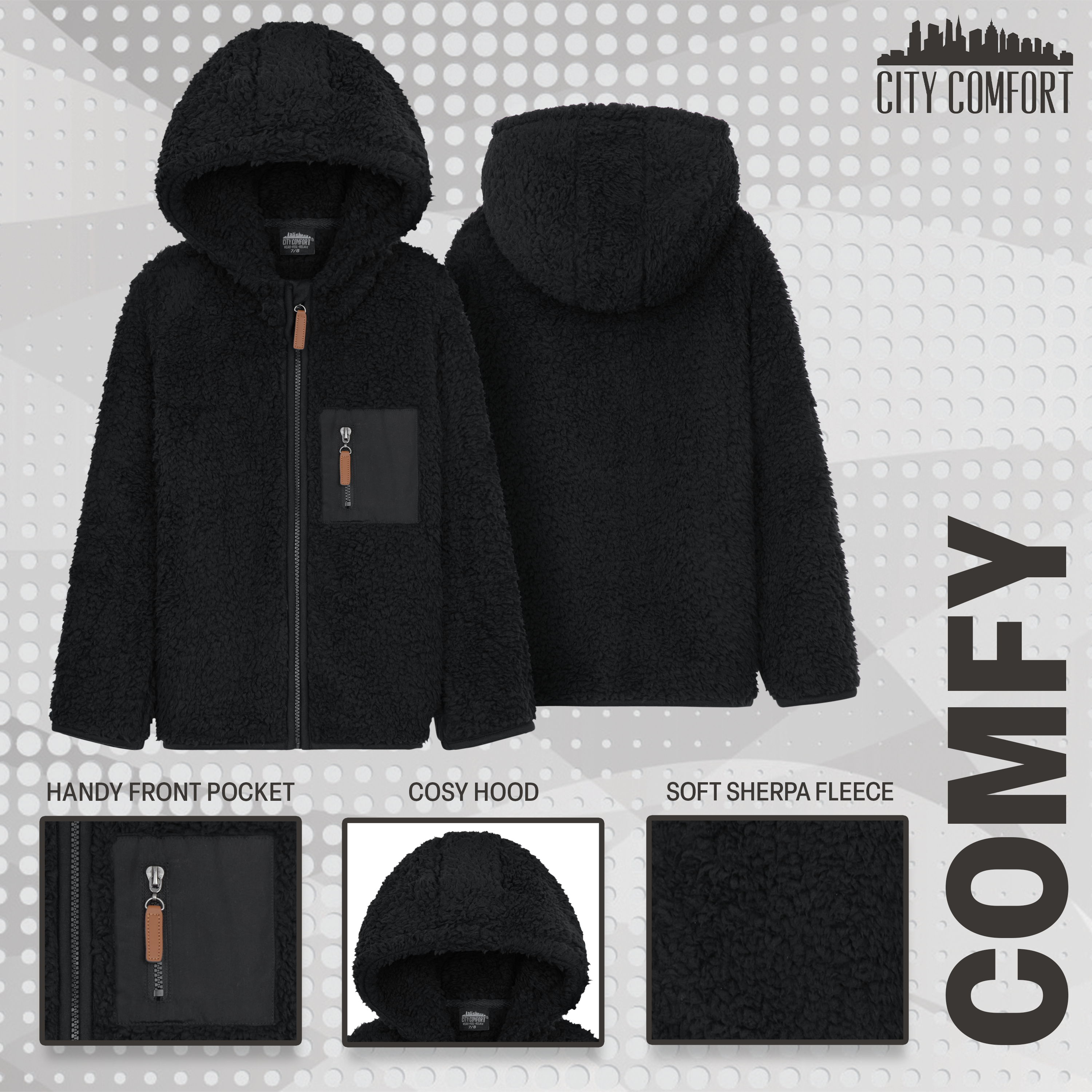 citycomfort-veste-teddy-enfant-noire-3-4-ans-zipp-e-capuche image 6