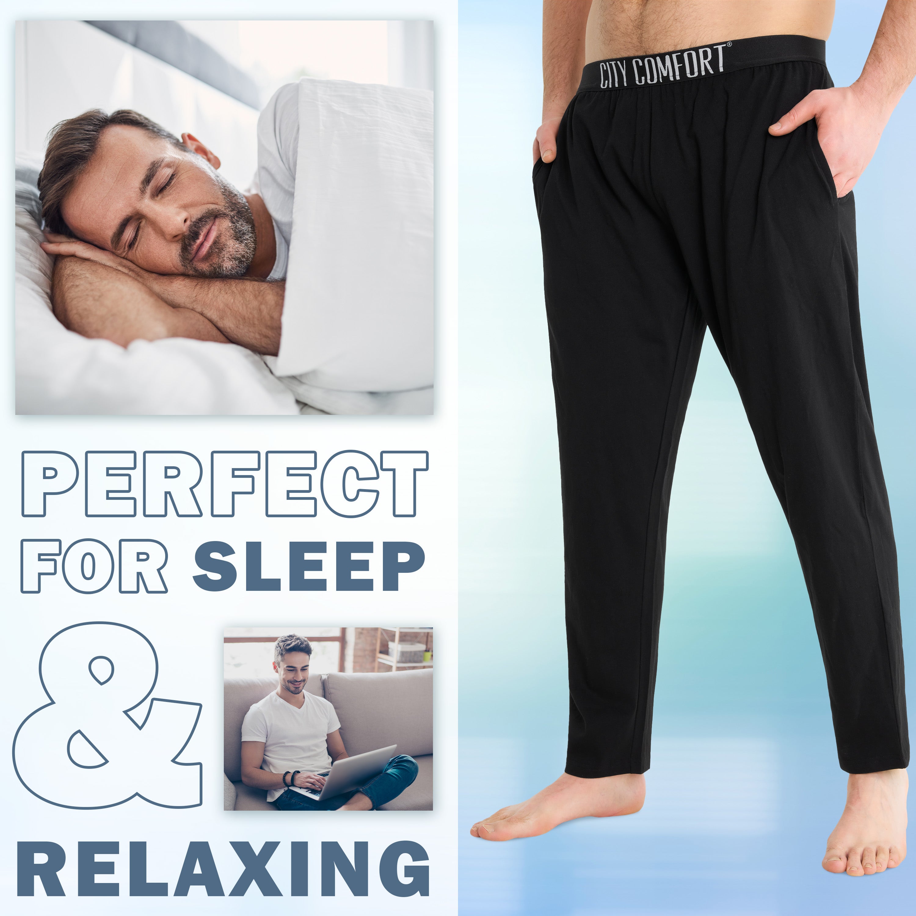 citycomfort-bas-pyjama-homme-coton-lot-2-noir-gris-poches image 3
