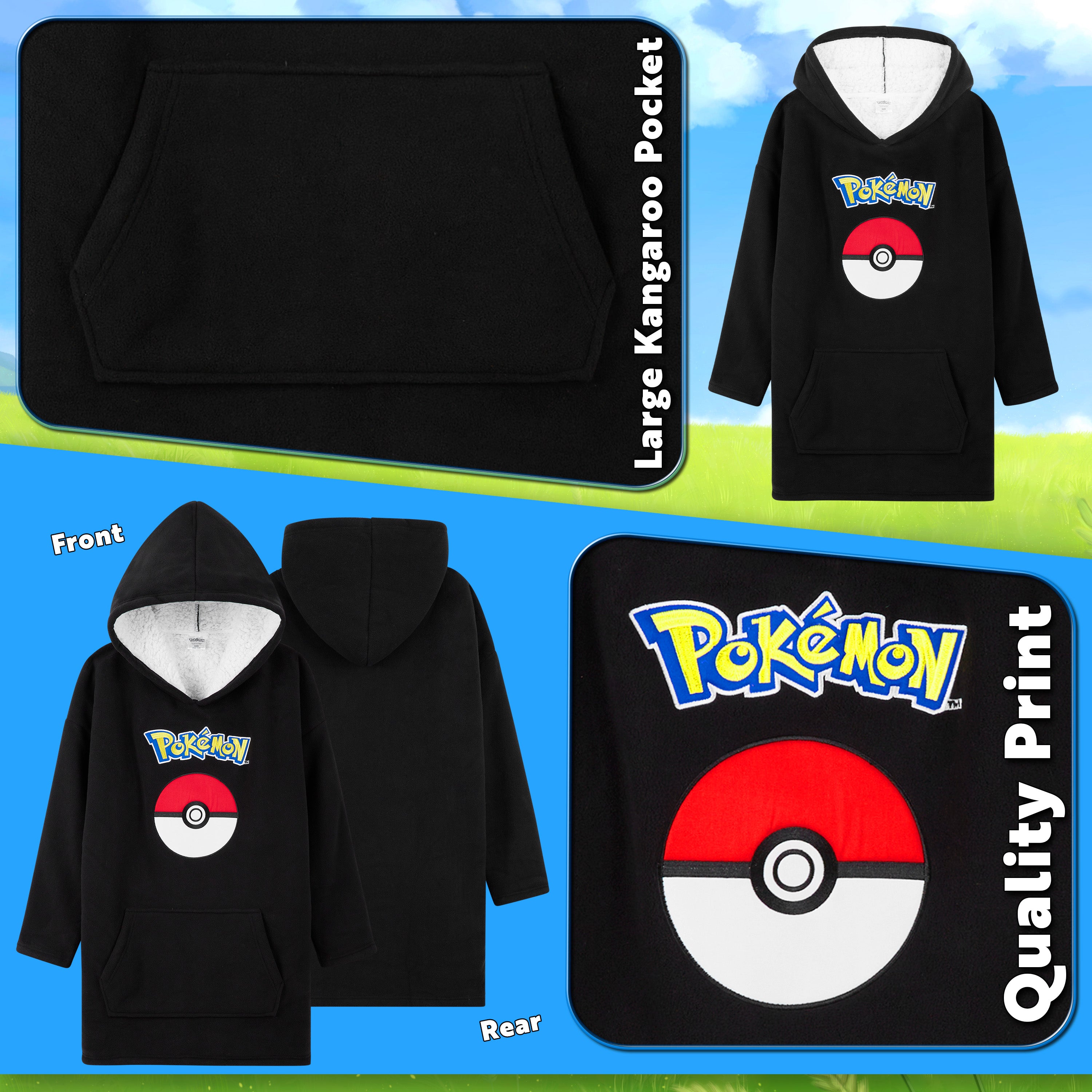 pokemon-e0199-sweat-plaid-enfant-noir-polaire-sherpa image 5