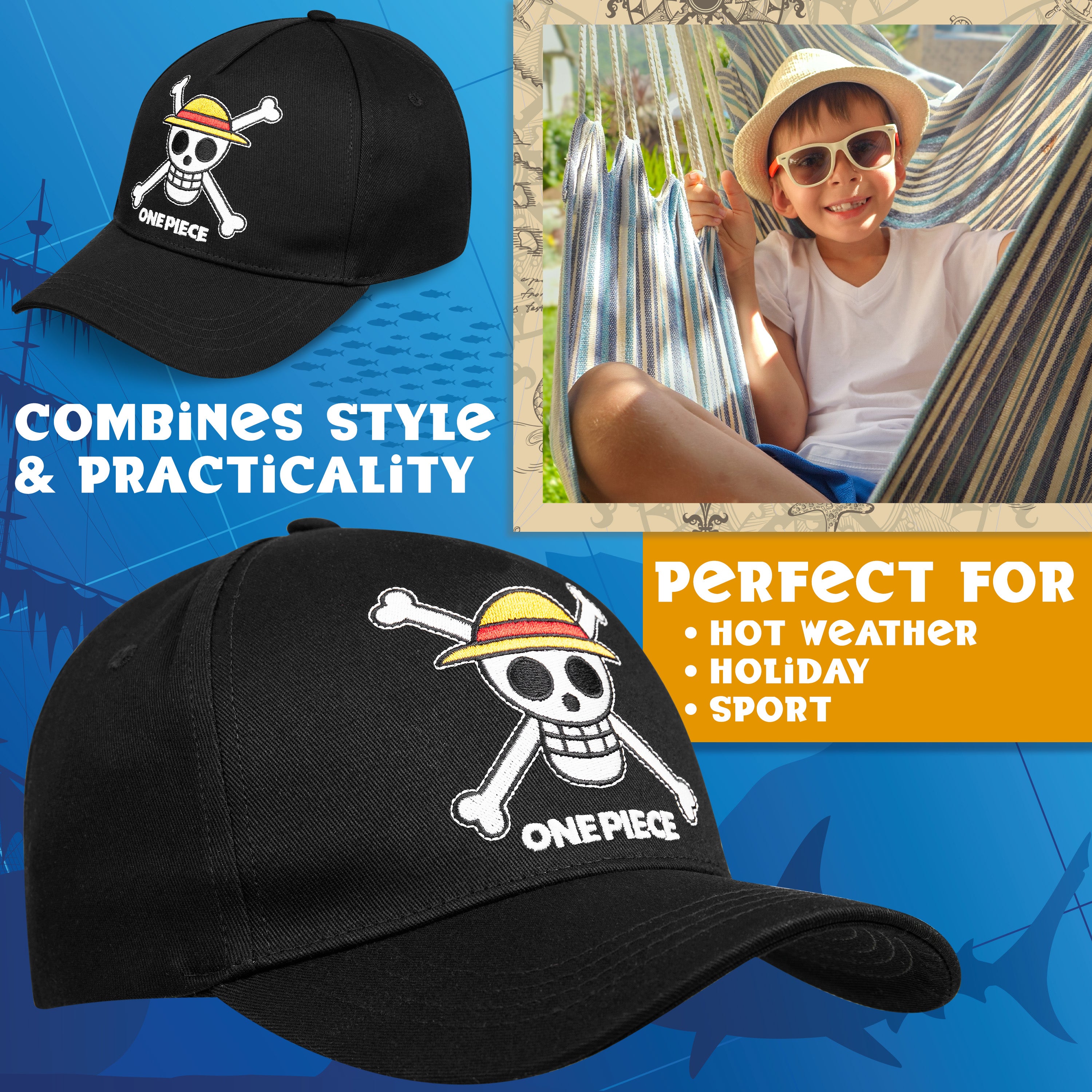 one-piece-casquette-enfant-baseball-noire-l-g-re-sangle-r-glable image 2