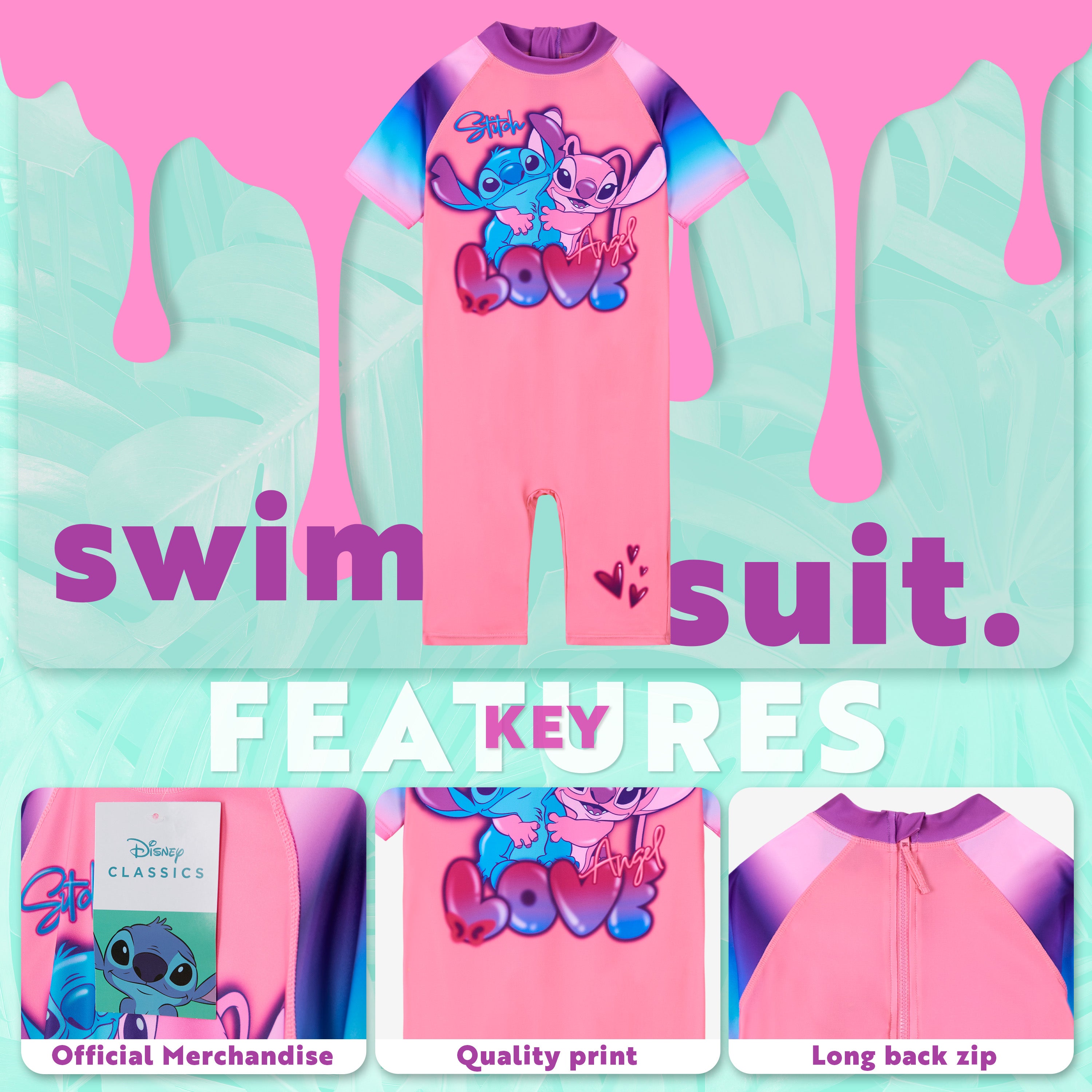 disney-maillot-une-pi-ce-fille-extensible-stitch-ariel-elsa image 3